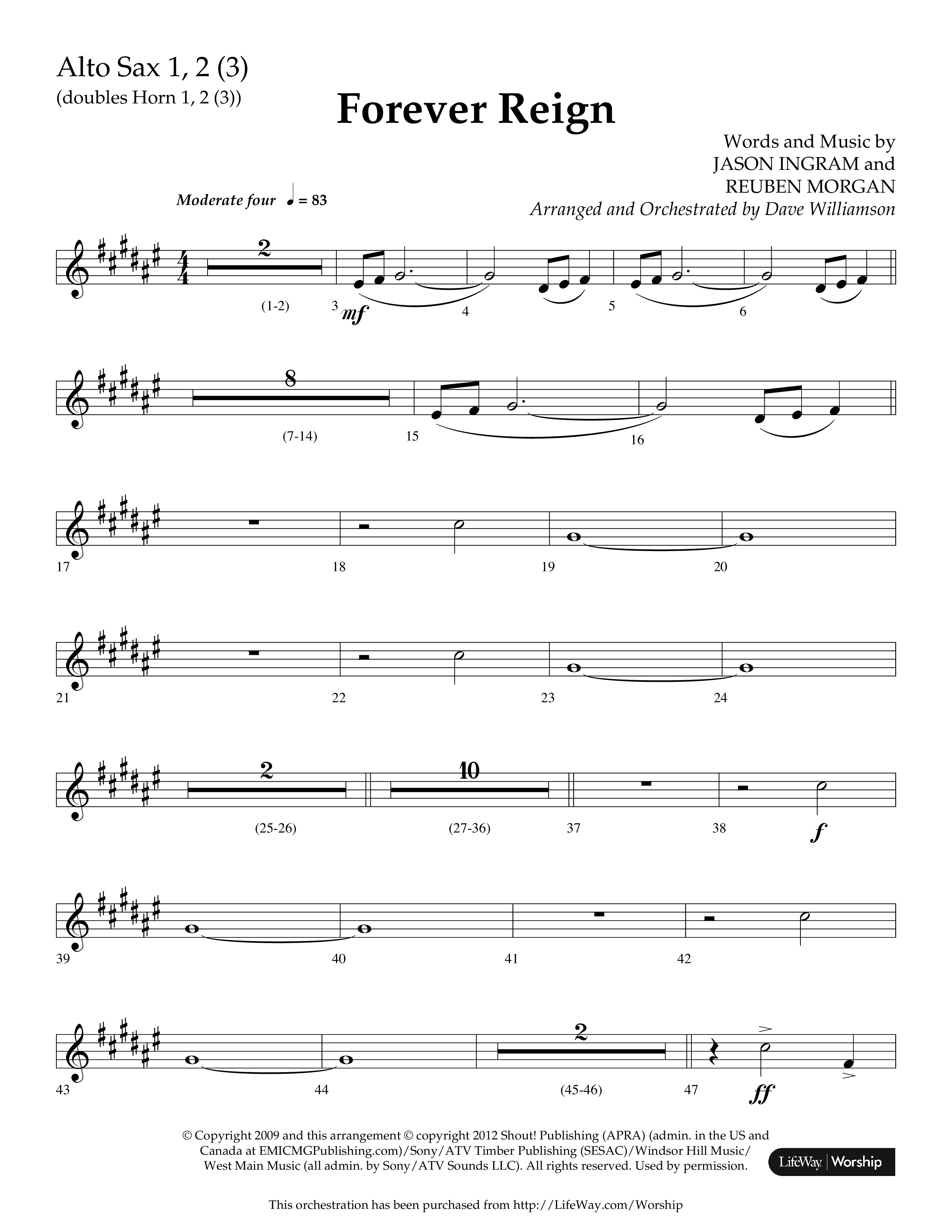 Forever Reign (Choral Anthem SATB) Alto Sax 1/2 (Lifeway Choral / Arr. Dave Williamson)