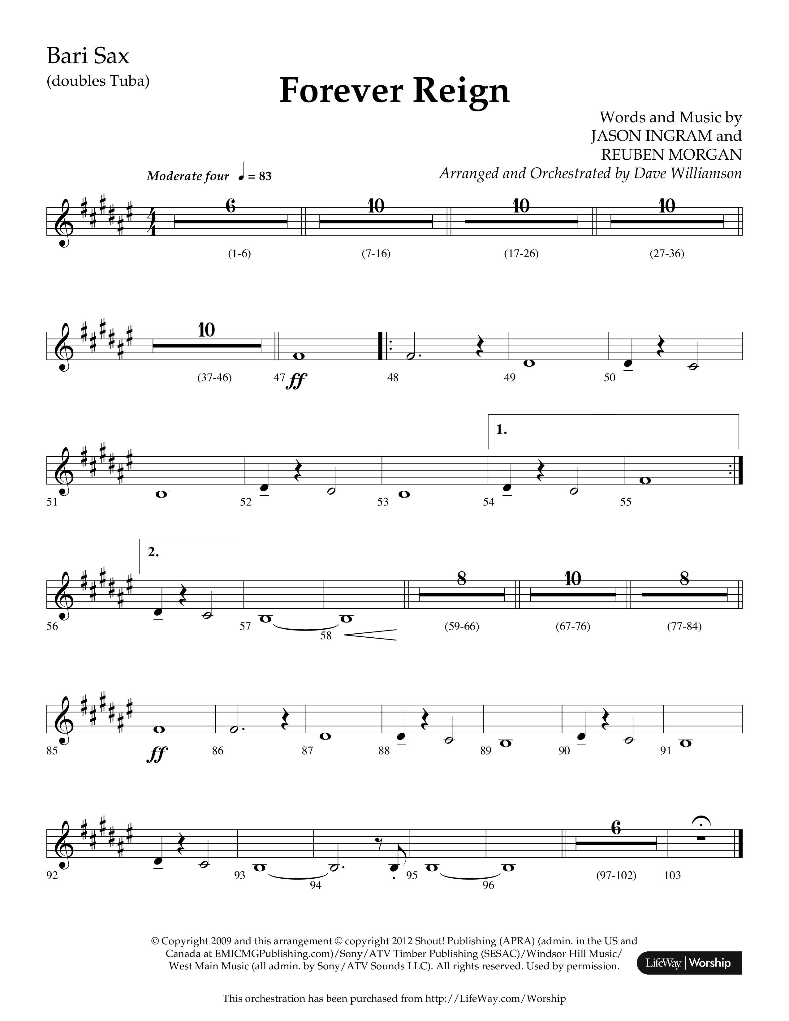 Forever Reign (Choral Anthem SATB) Bari Sax (Lifeway Choral / Arr. Dave Williamson)