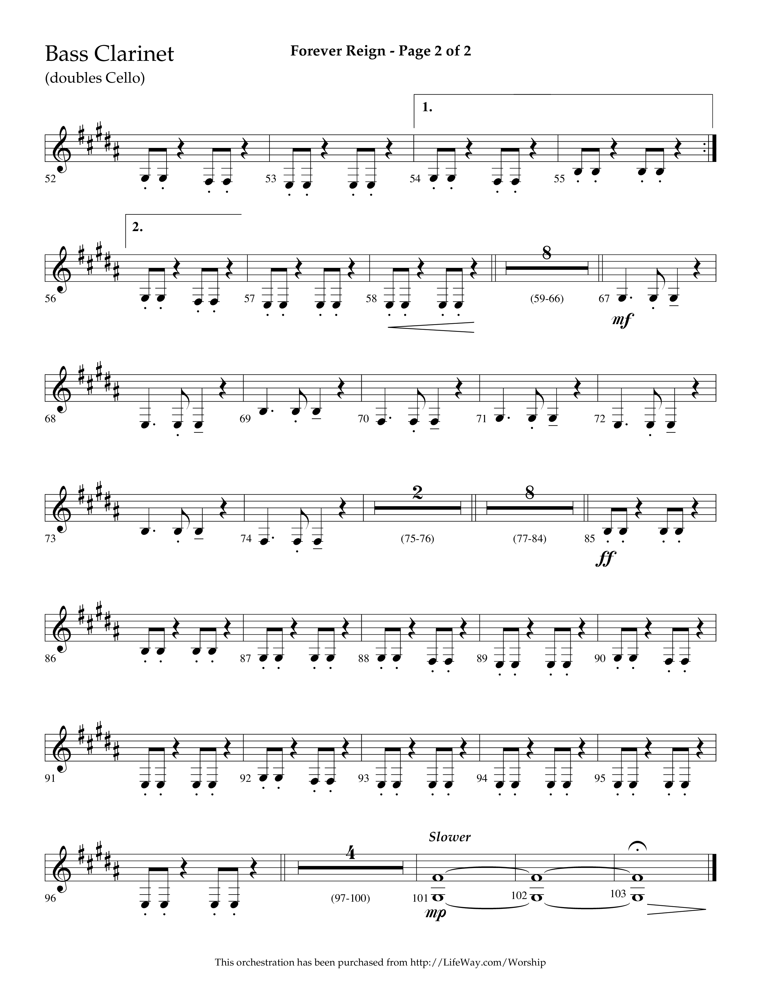 Forever Reign (Choral Anthem SATB) Bass Clarinet (Lifeway Choral / Arr. Dave Williamson)