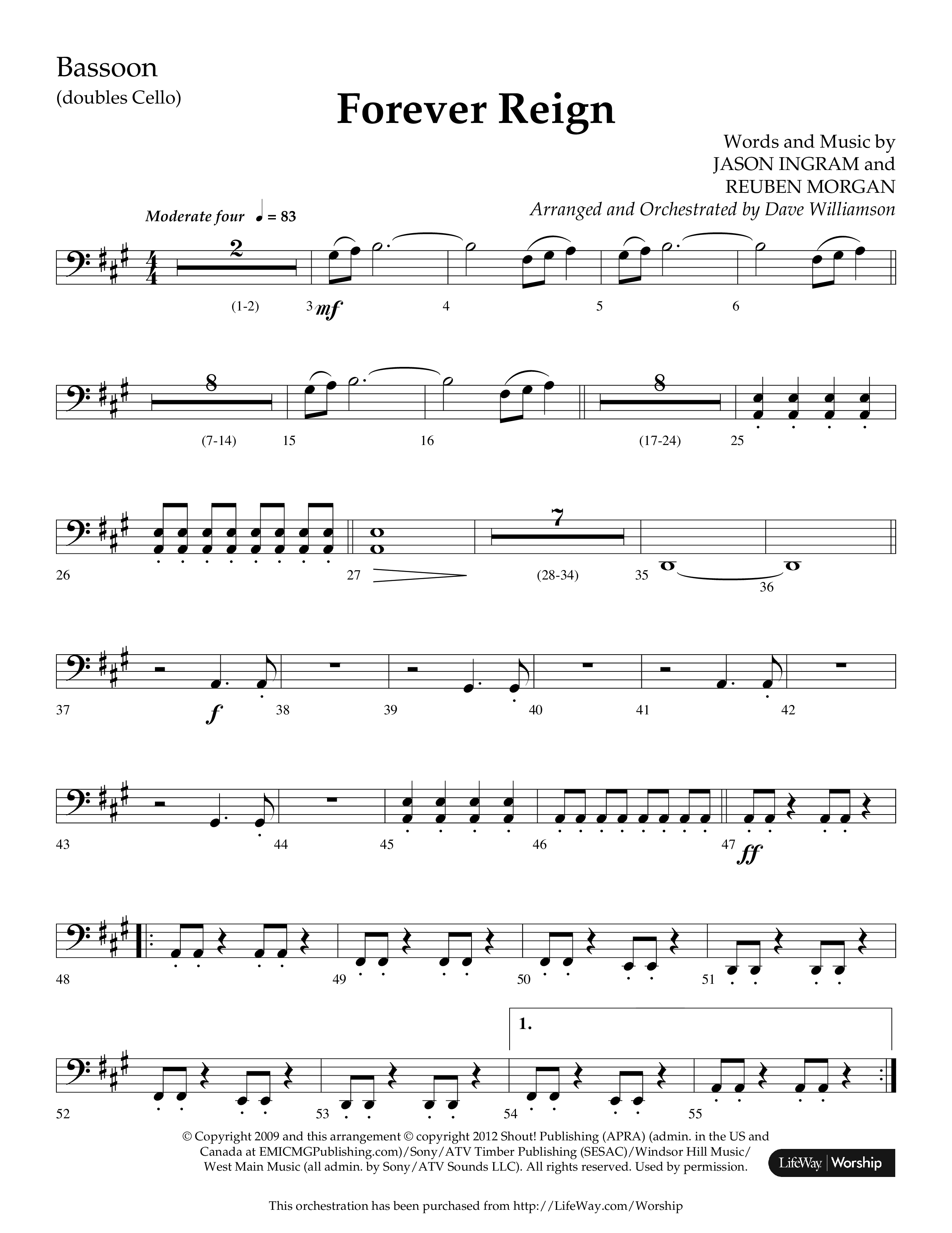 Forever Reign (Choral Anthem SATB) Bassoon (Lifeway Choral / Arr. Dave Williamson)