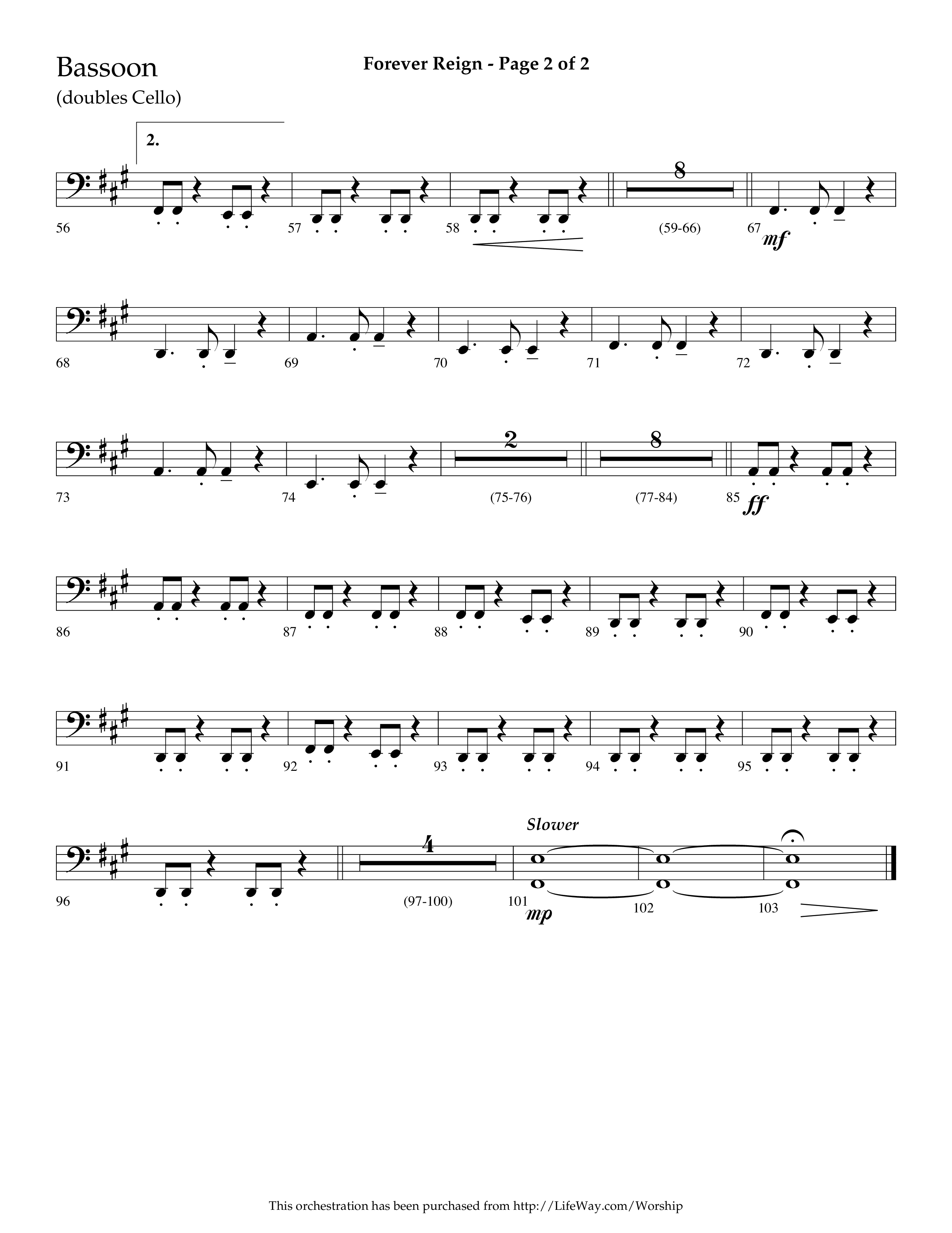 Forever Reign (Choral Anthem SATB) Bassoon (Lifeway Choral / Arr. Dave Williamson)