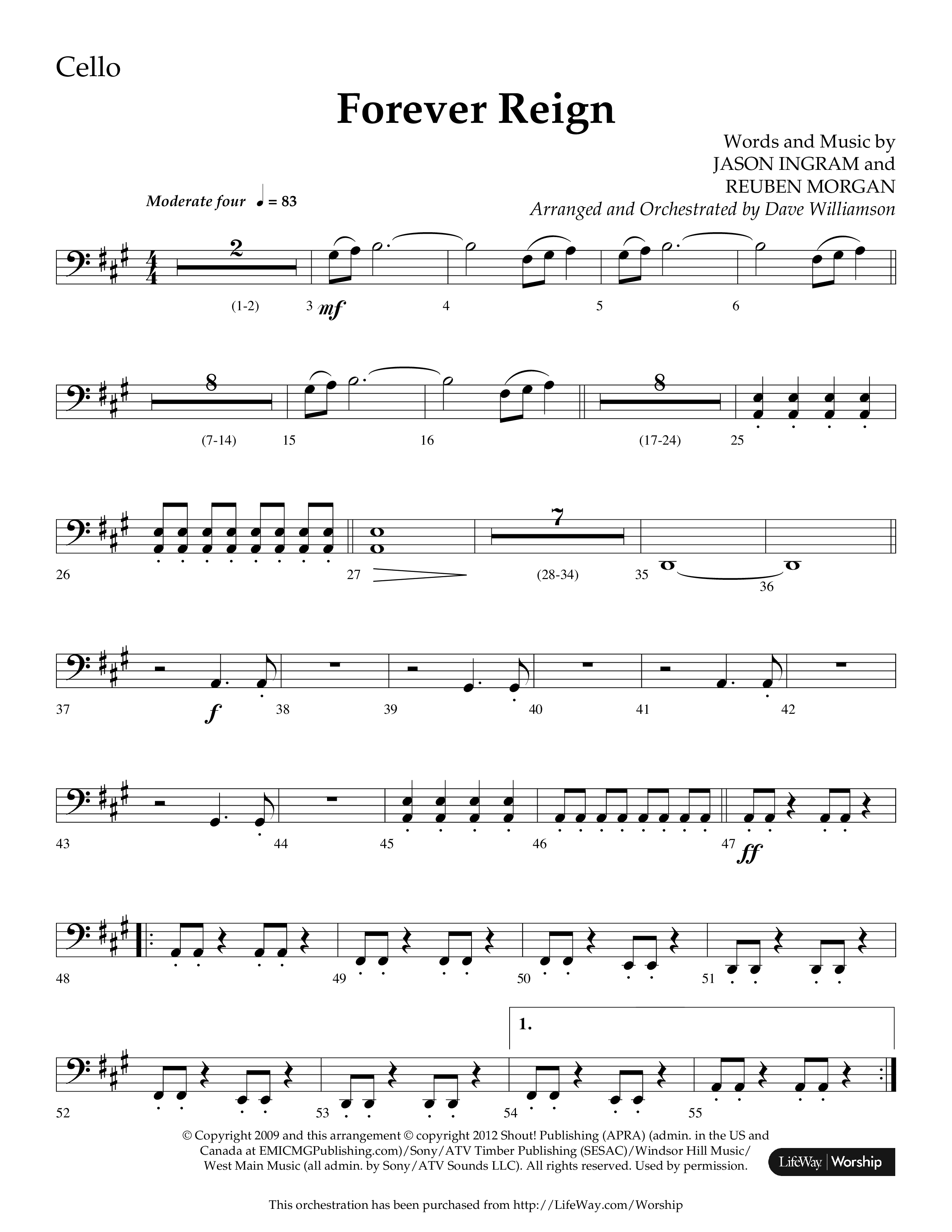 Forever Reign (Choral Anthem SATB) Cello (Lifeway Choral / Arr. Dave Williamson)
