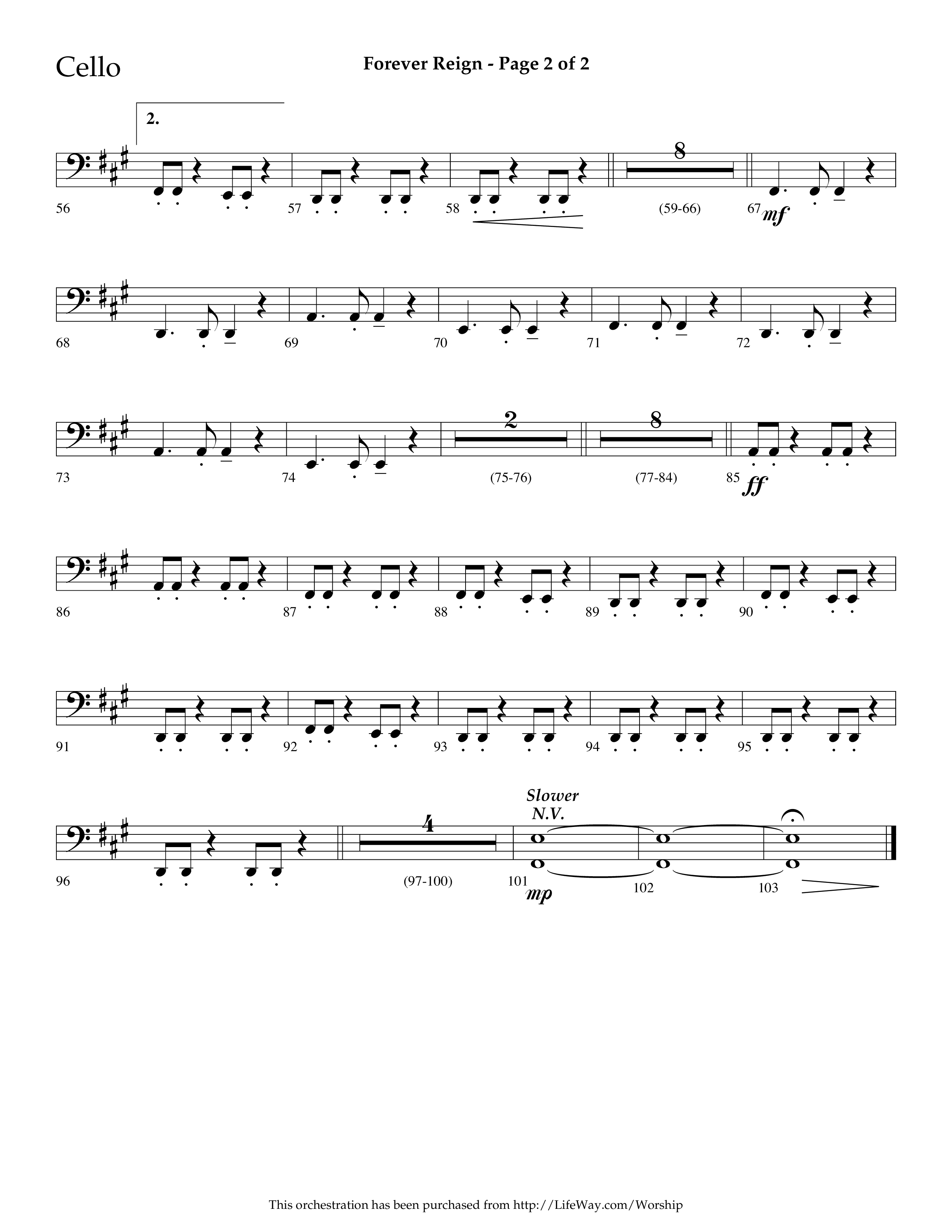 Forever Reign (Choral Anthem SATB) Cello (Lifeway Choral / Arr. Dave Williamson)