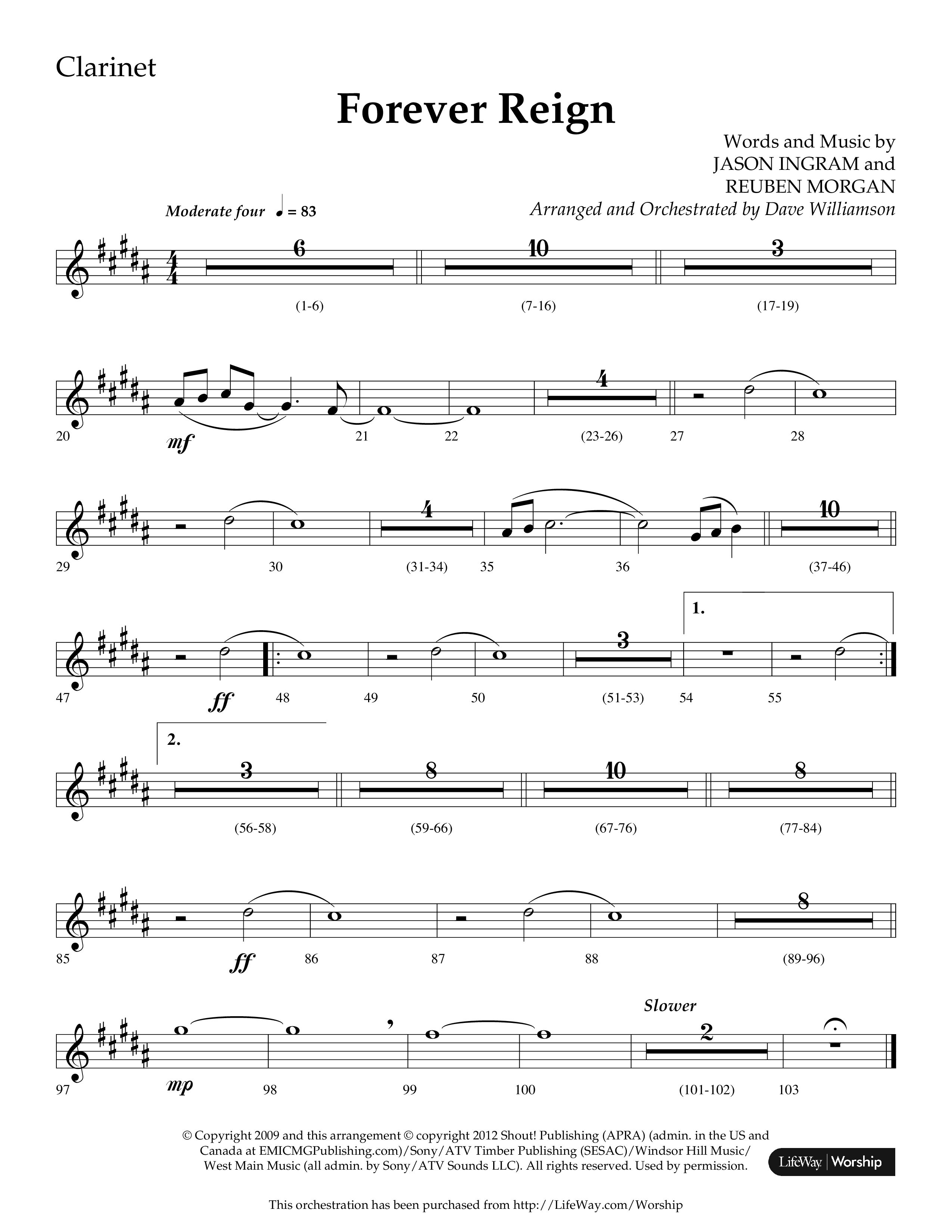 Forever Reign (Choral Anthem SATB) Clarinet 1/2 (Lifeway Choral / Arr. Dave Williamson)