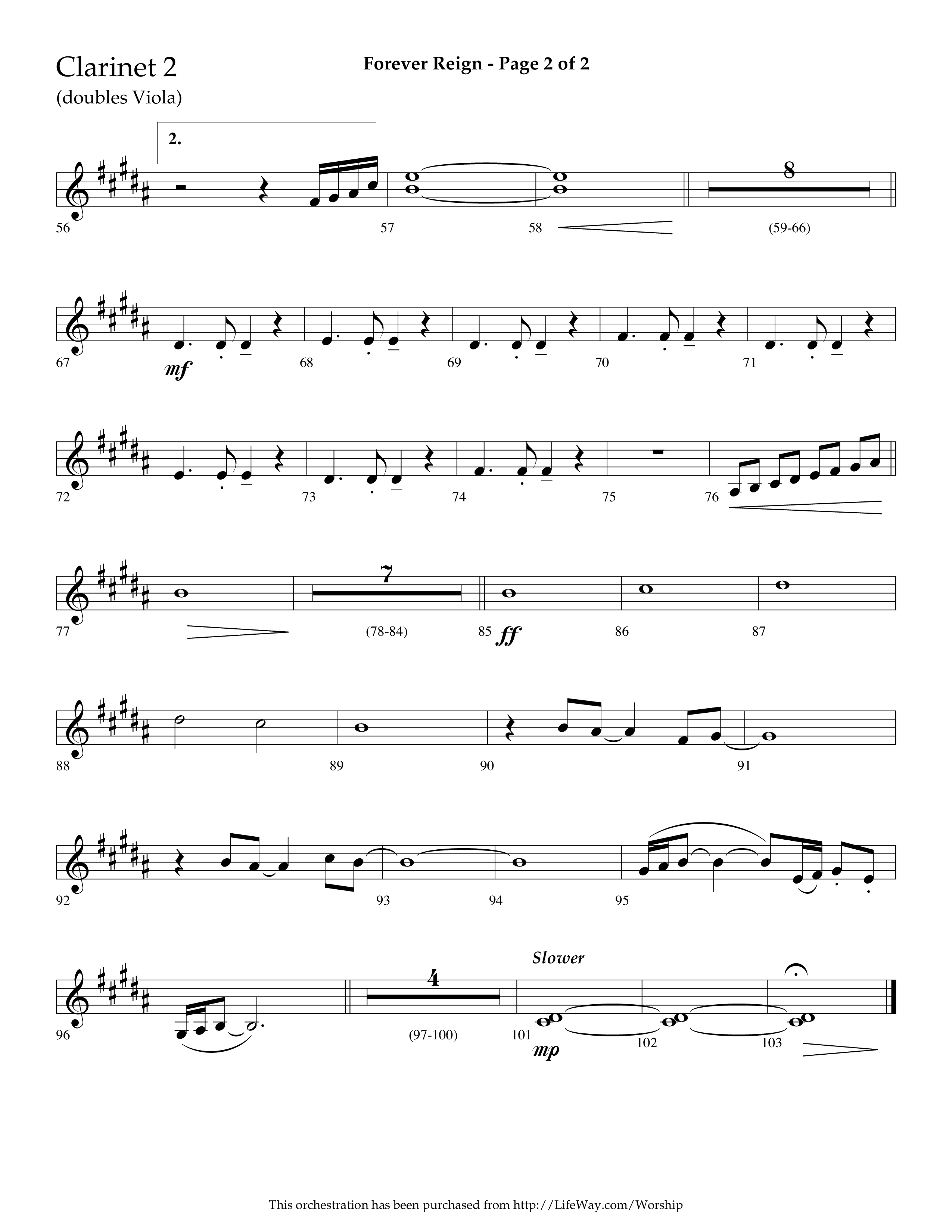 Forever Reign (Choral Anthem SATB) Clarinet 1/2 (Lifeway Choral / Arr. Dave Williamson)