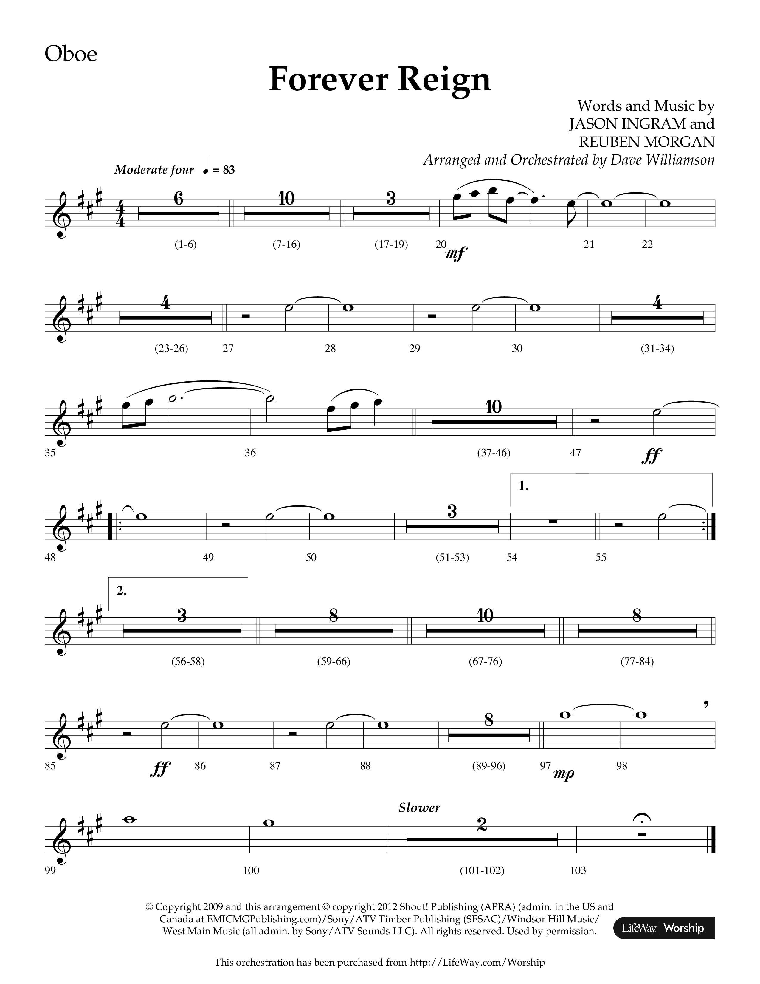 Forever Reign (Choral Anthem SATB) Oboe (Lifeway Choral / Arr. Dave Williamson)