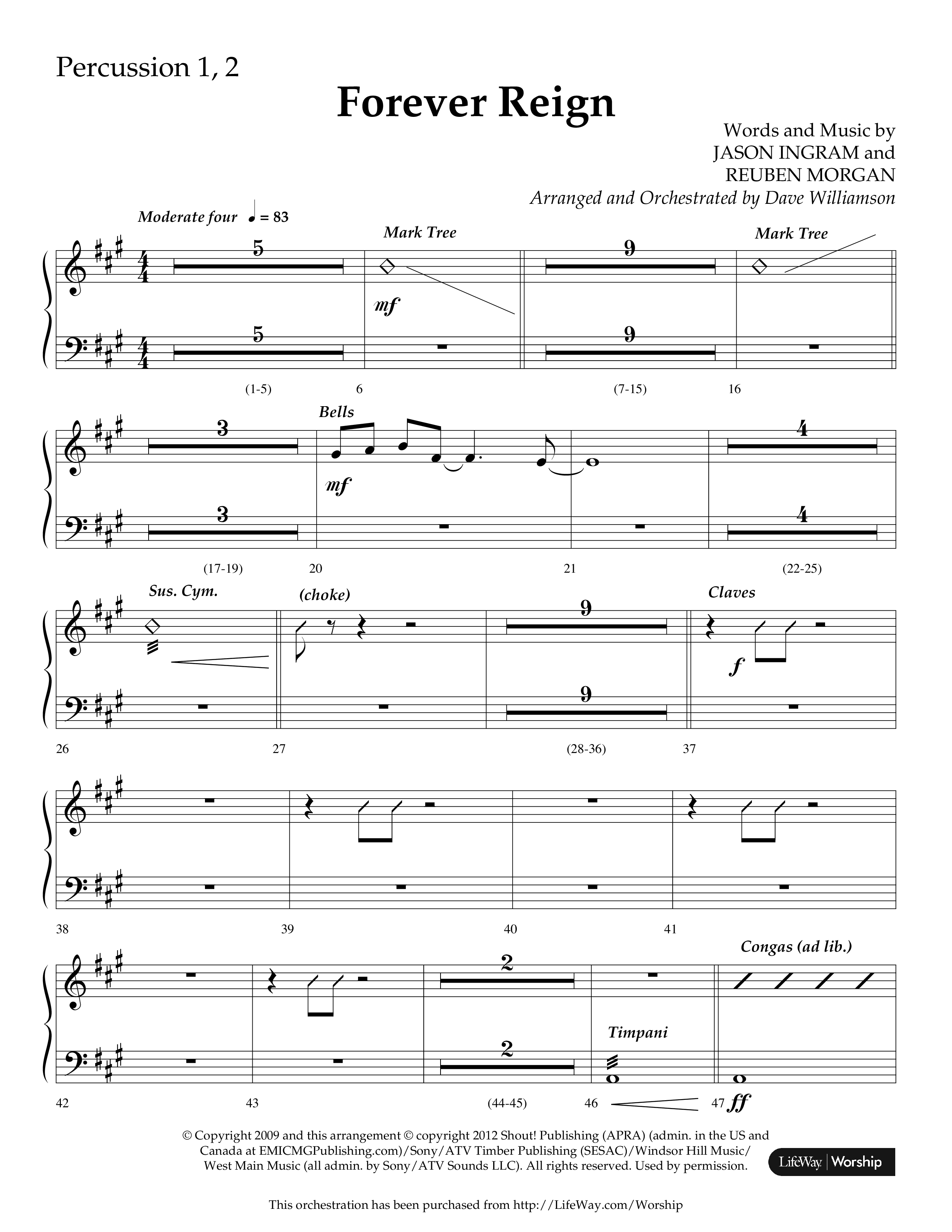 Forever Reign (Choral Anthem SATB) Percussion 1/2 (Lifeway Choral / Arr. Dave Williamson)