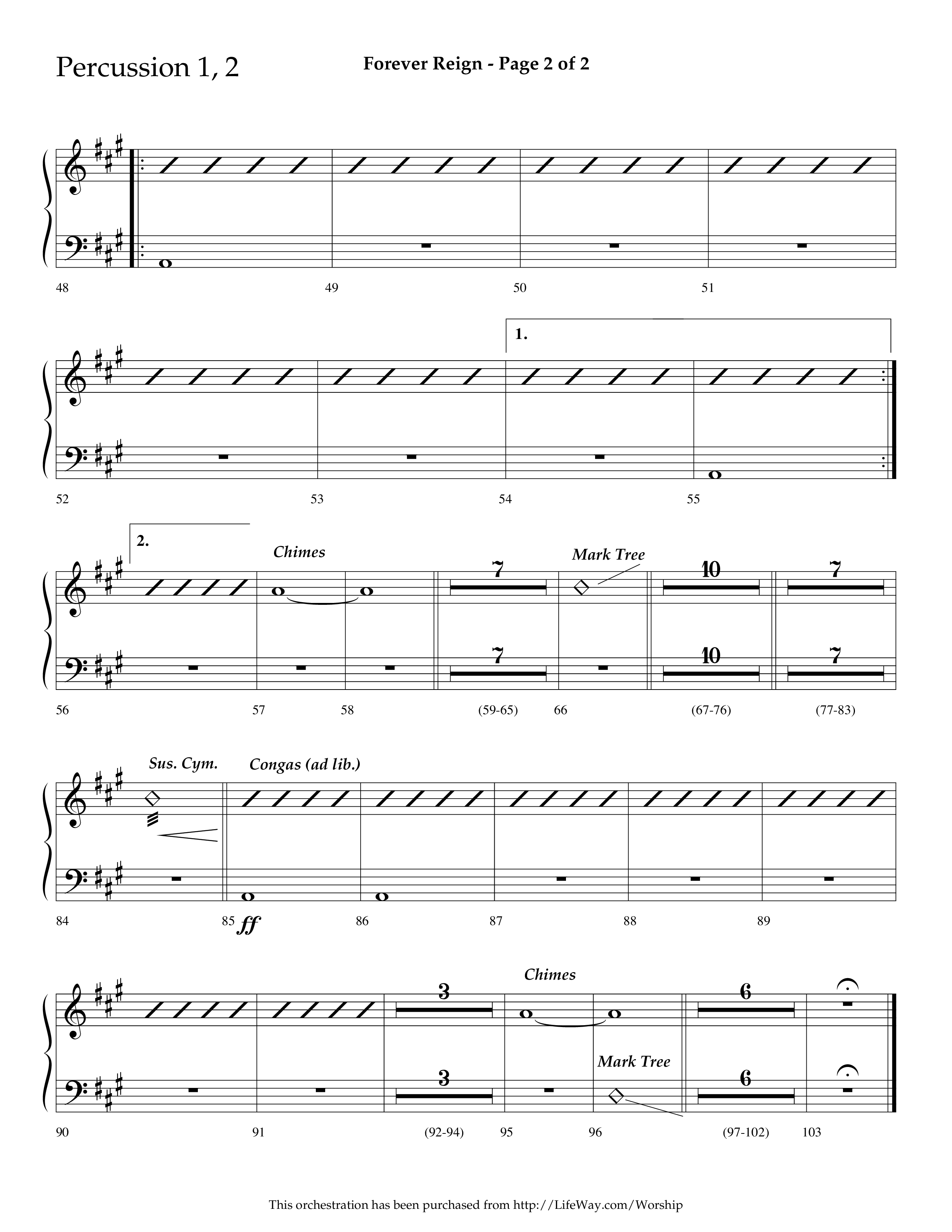 Forever Reign (Choral Anthem SATB) Percussion 1/2 (Lifeway Choral / Arr. Dave Williamson)
