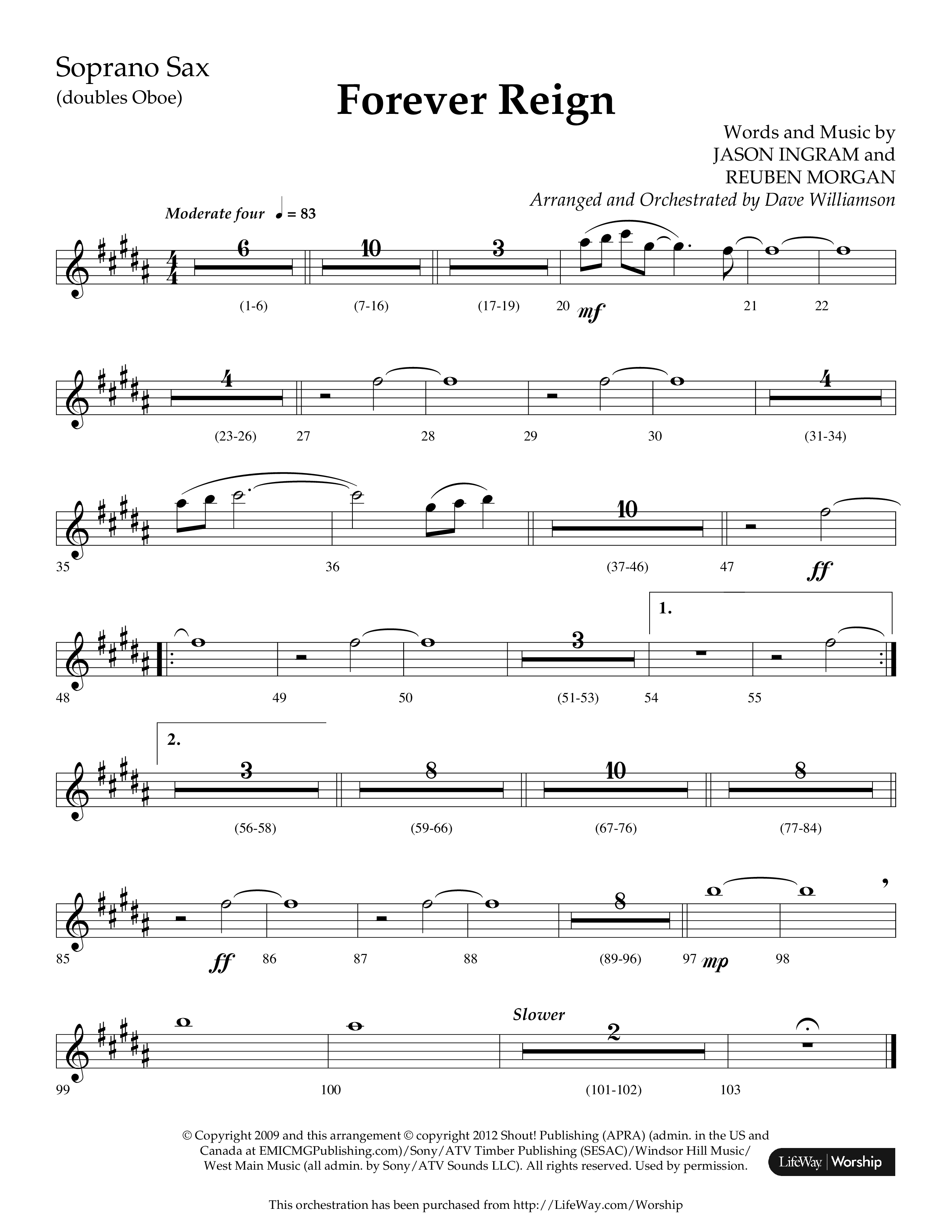 Forever Reign (Choral Anthem SATB) Soprano Sax (Lifeway Choral / Arr. Dave Williamson)