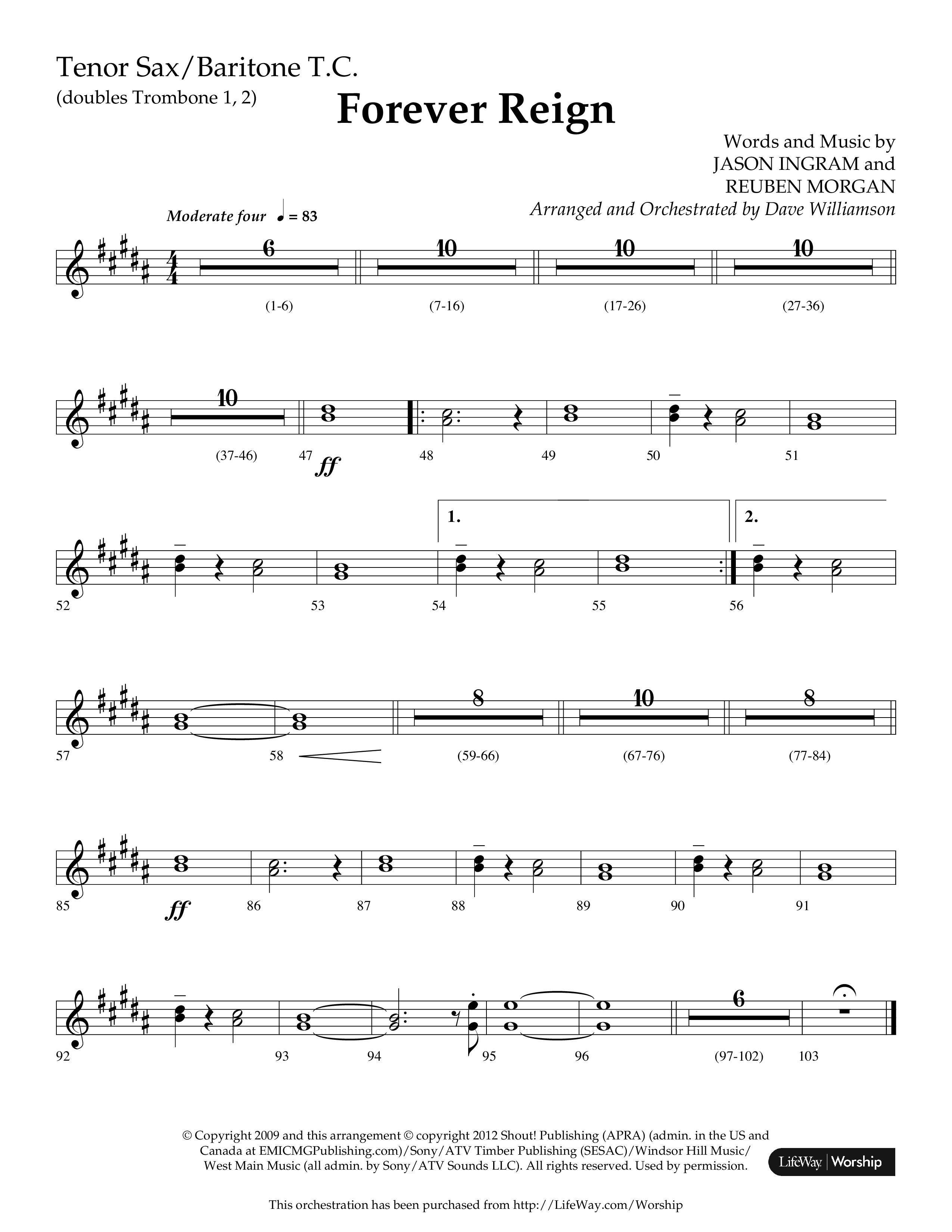 Forever Reign (Choral Anthem SATB) Tenor Sax/Baritone T.C. (Lifeway Choral / Arr. Dave Williamson)