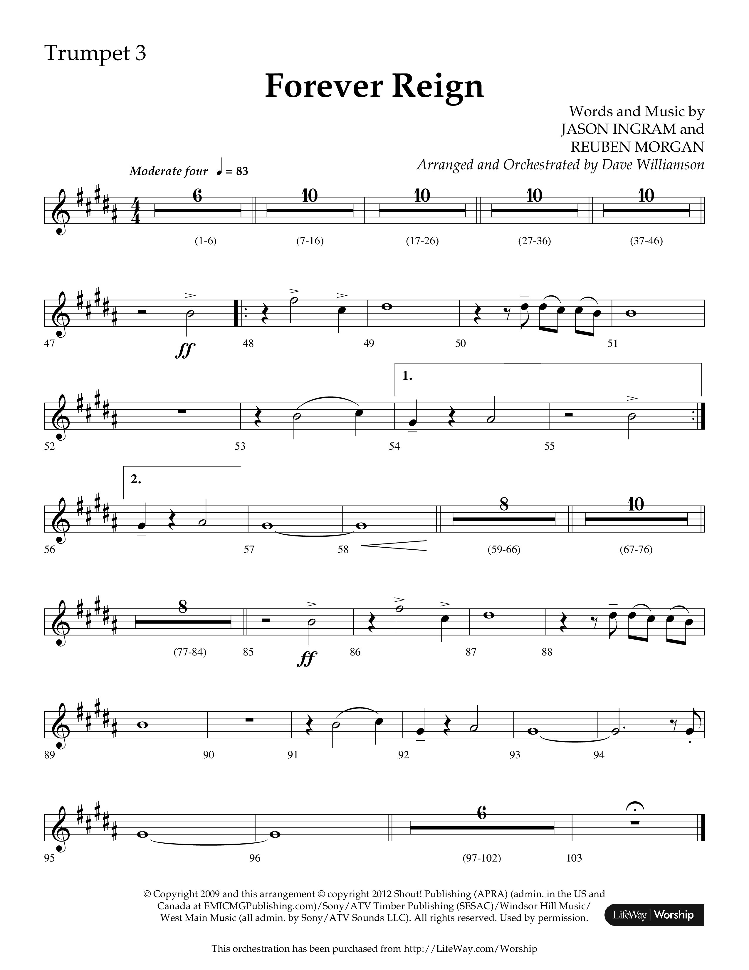 Forever Reign (Choral Anthem SATB) Trumpet 3 (Lifeway Choral / Arr. Dave Williamson)