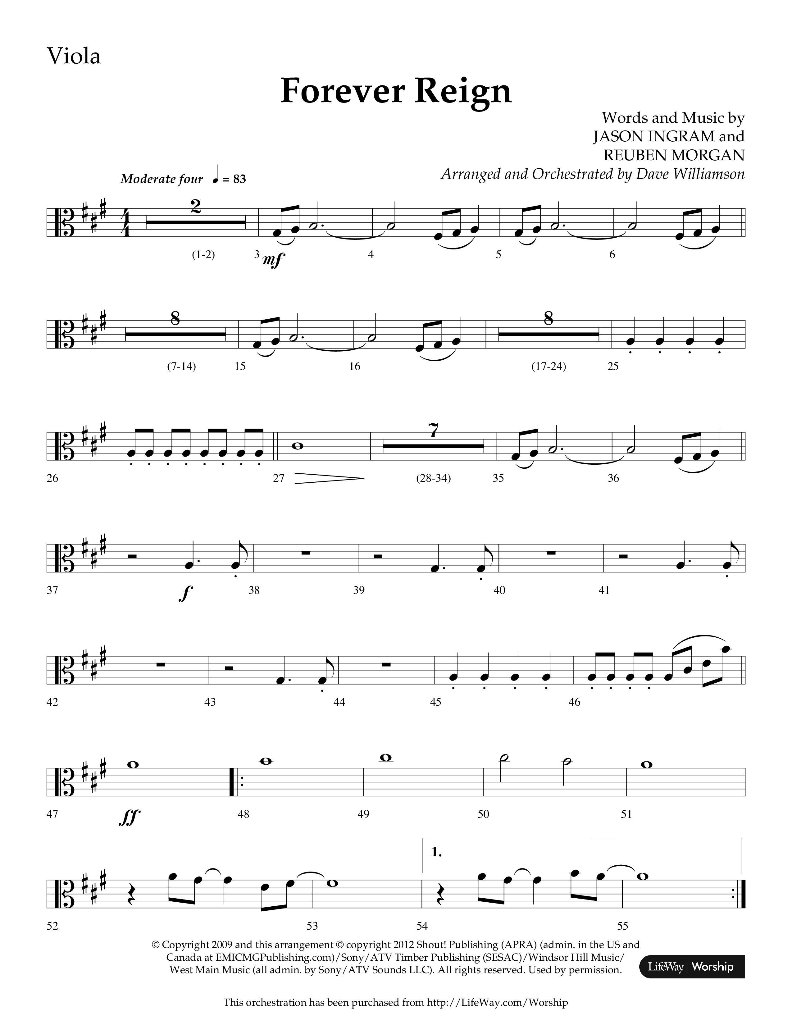 Forever Reign (Choral Anthem SATB) Viola (Lifeway Choral / Arr. Dave Williamson)