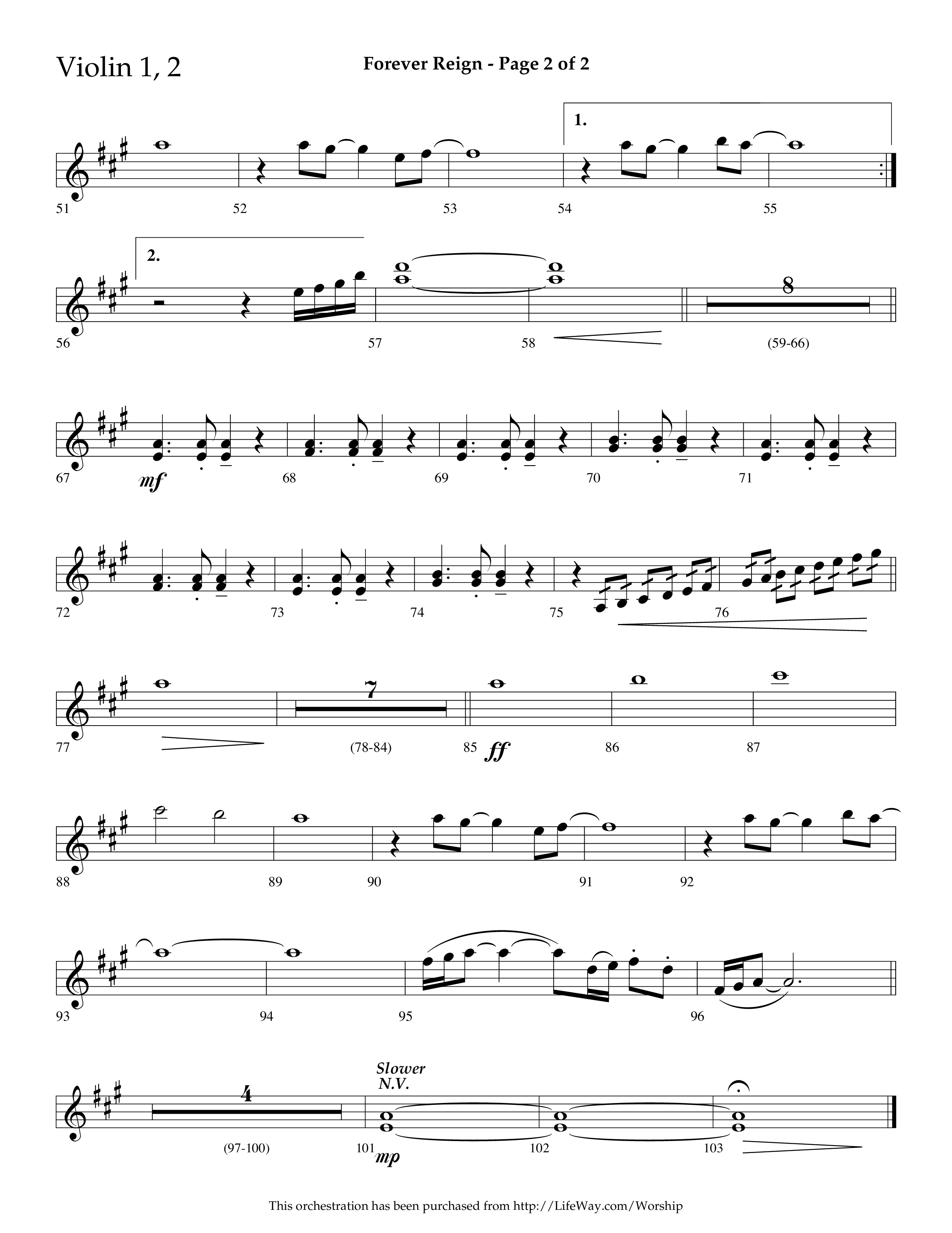 Forever Reign (Choral Anthem SATB) Violin 1/2 (Lifeway Choral / Arr. Dave Williamson)