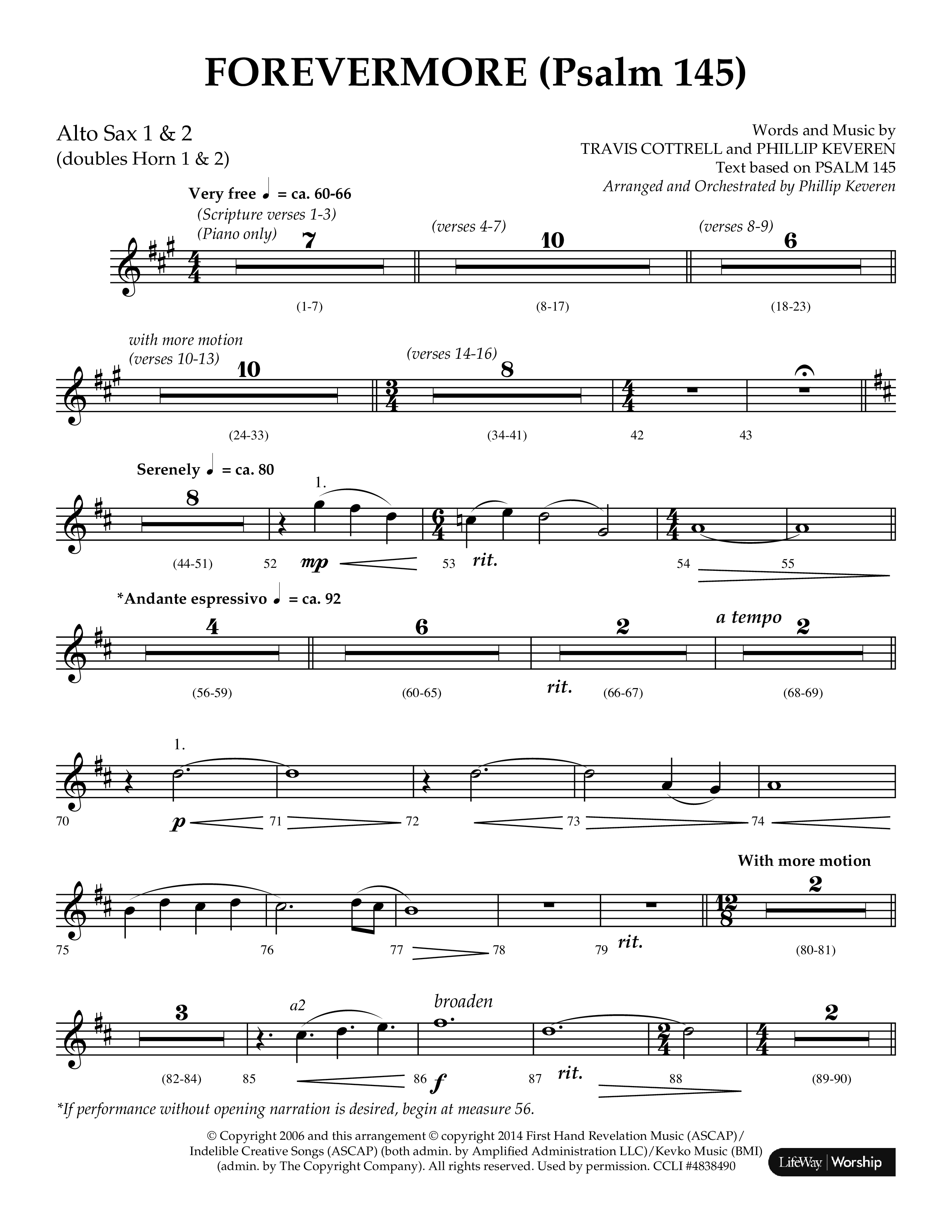 Forevermore (Psalm 145) (Choral Anthem SATB) Alto Sax 1/2 (Lifeway Choral / Arr. Phillip Keveren)