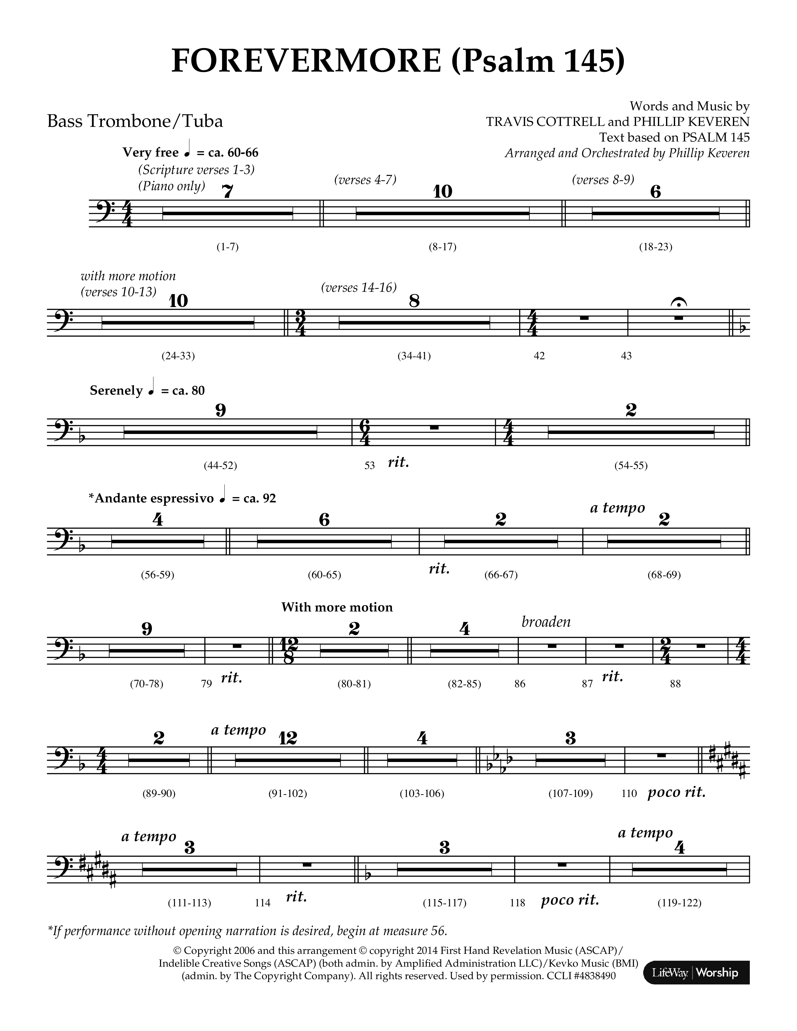 Forevermore (Psalm 145) (Choral Anthem SATB) Bass Trombone, Tuba (Lifeway Choral / Arr. Phillip Keveren)