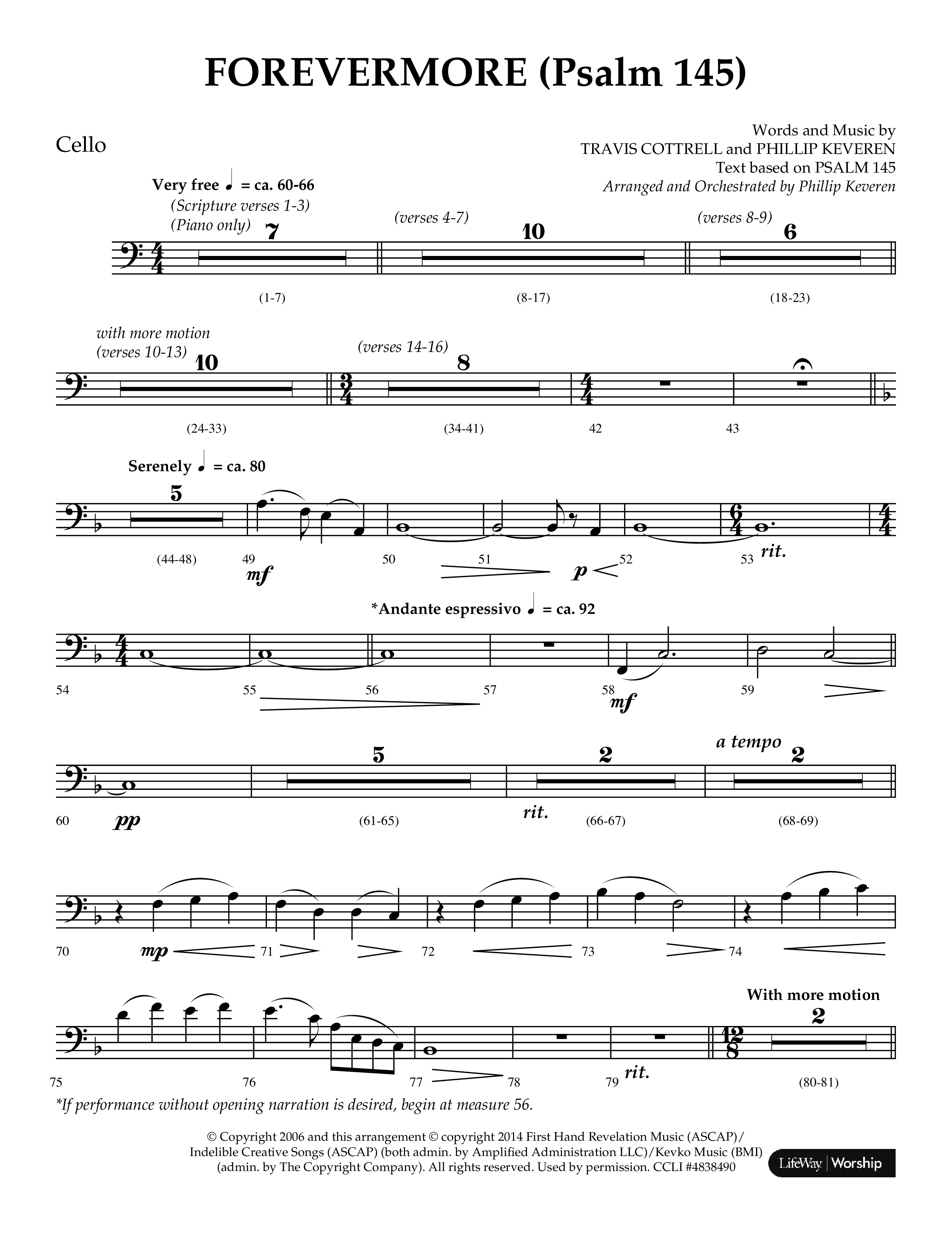 Forevermore (Psalm 145) (Choral Anthem SATB) Cello (Lifeway Choral / Arr. Phillip Keveren)
