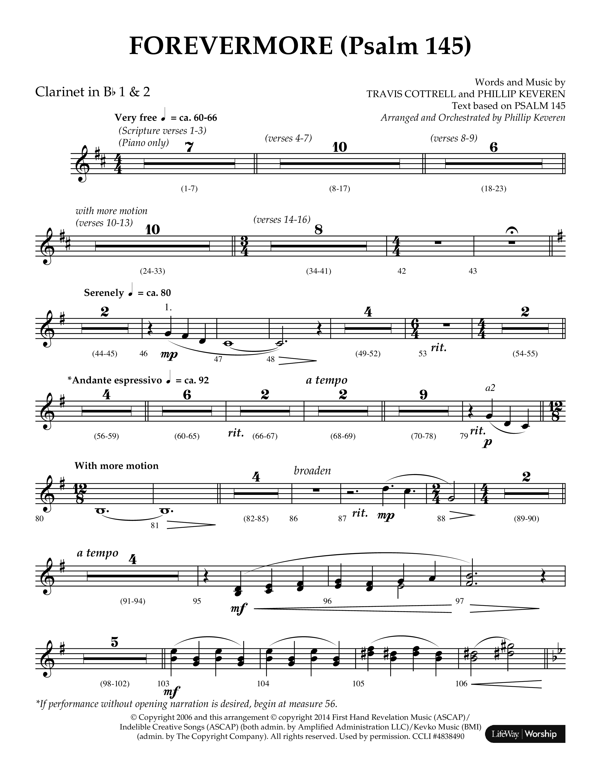 Forevermore (Psalm 145) (Choral Anthem SATB) Clarinet 1/2 (Lifeway Choral / Arr. Phillip Keveren)