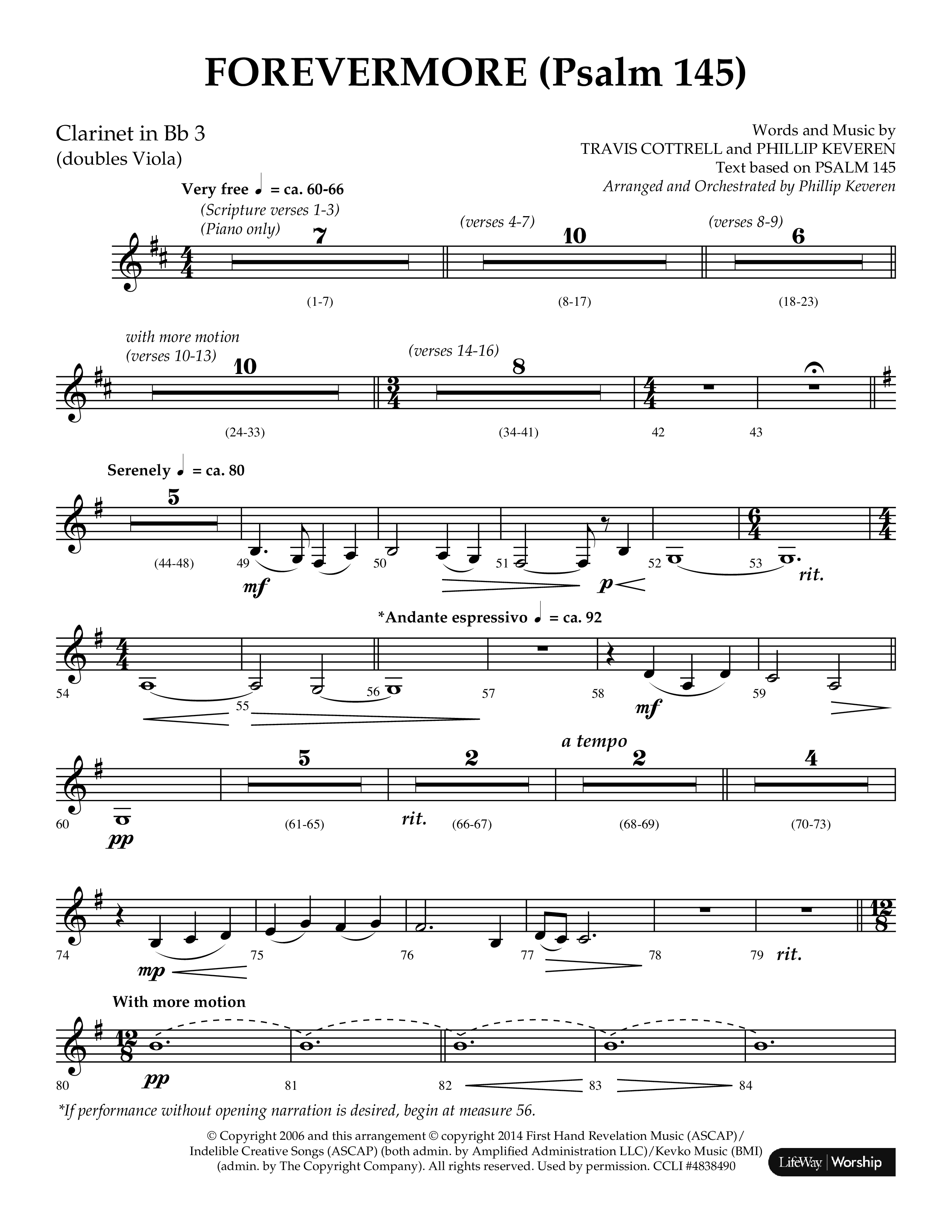 Forevermore (Psalm 145) (Choral Anthem SATB) Clarinet 3 (Lifeway Choral / Arr. Phillip Keveren)