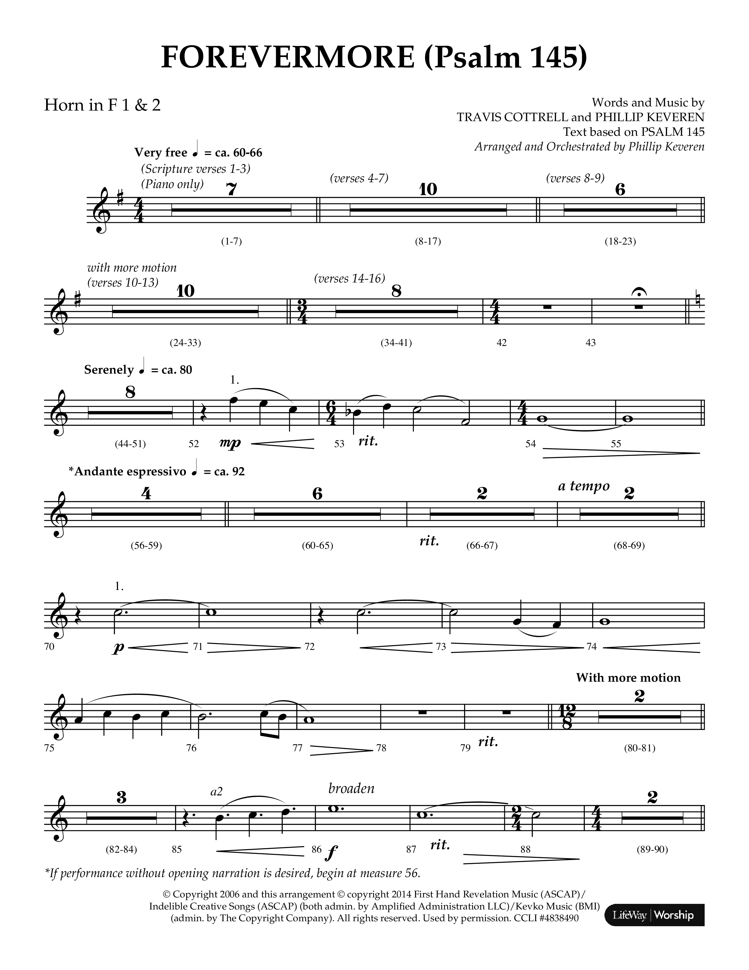 Forevermore (Psalm 145) (Choral Anthem SATB) French Horn 1/2 (Lifeway Choral / Arr. Phillip Keveren)