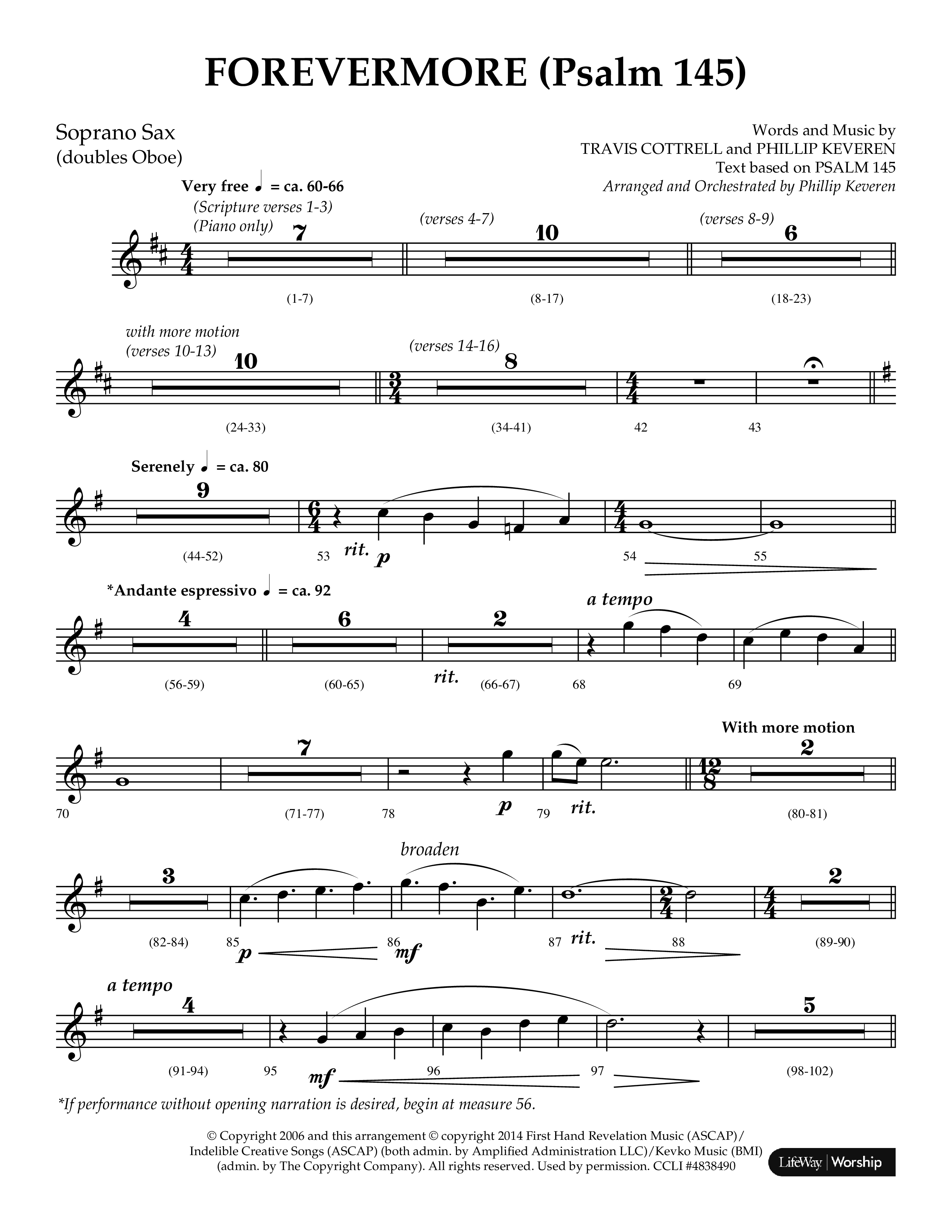 Forevermore (Psalm 145) (Choral Anthem SATB) Soprano Sax (Lifeway Choral / Arr. Phillip Keveren)