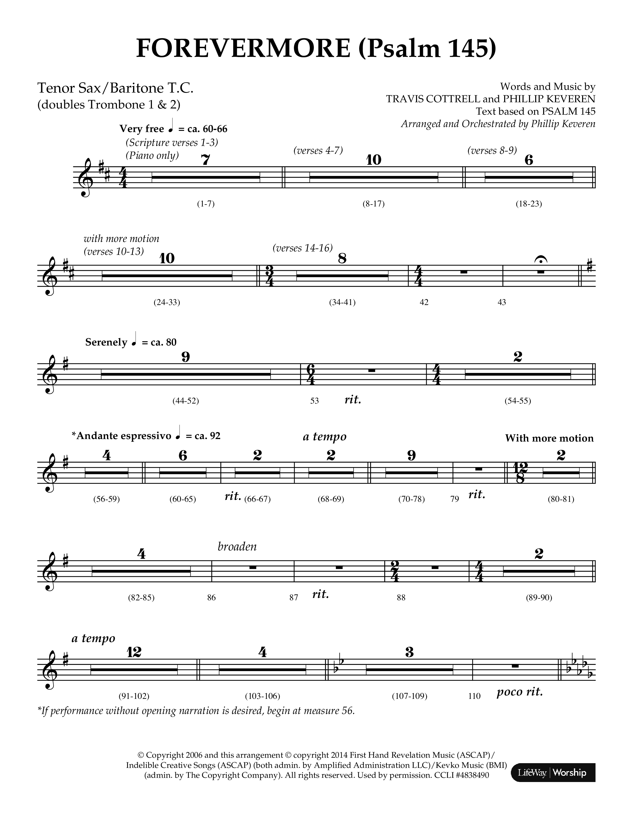 Forevermore (Psalm 145) (Choral Anthem SATB) Tenor Sax/Baritone T.C. (Lifeway Choral / Arr. Phillip Keveren)