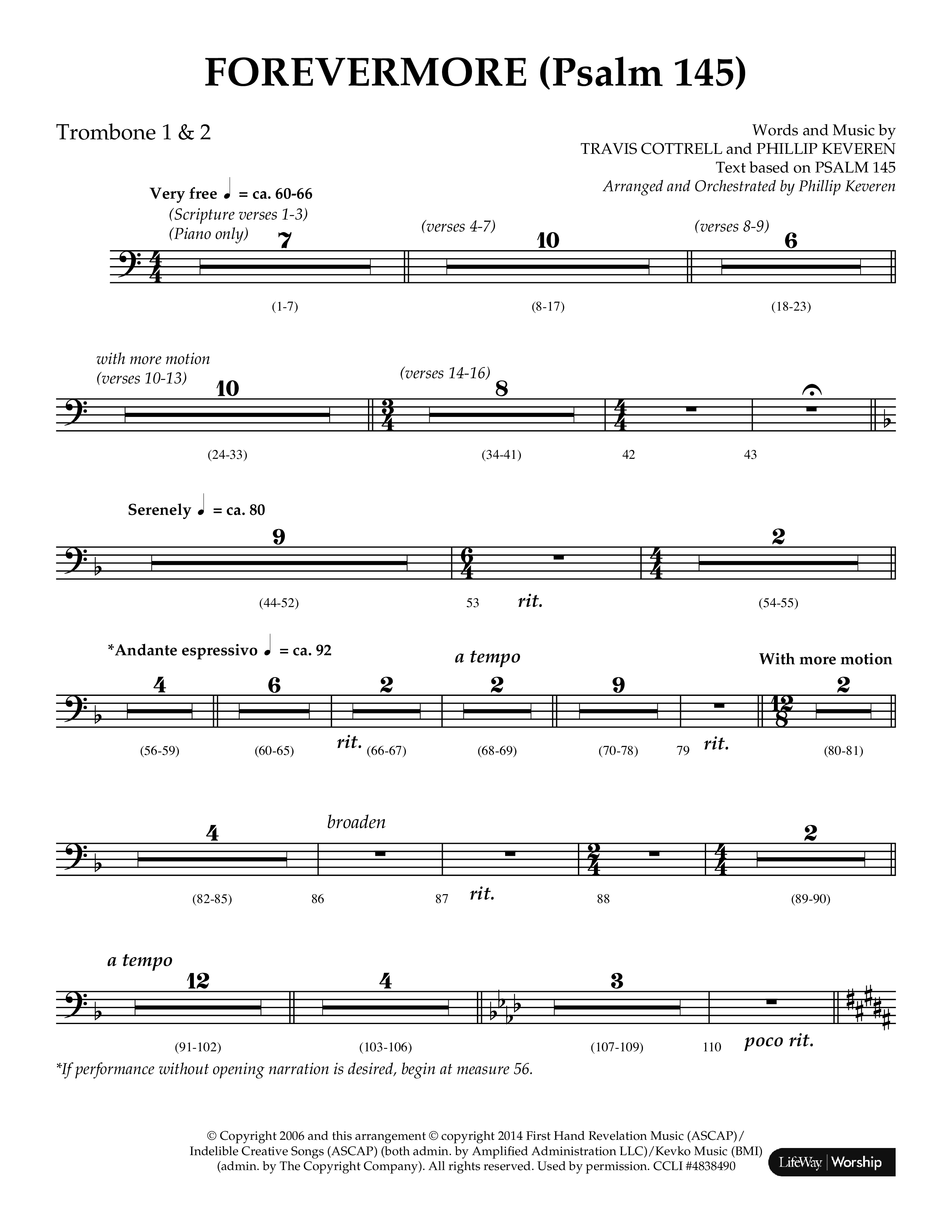 Forevermore (Psalm 145) (Choral Anthem SATB) Trombone 1/2 (Lifeway Choral / Arr. Phillip Keveren)