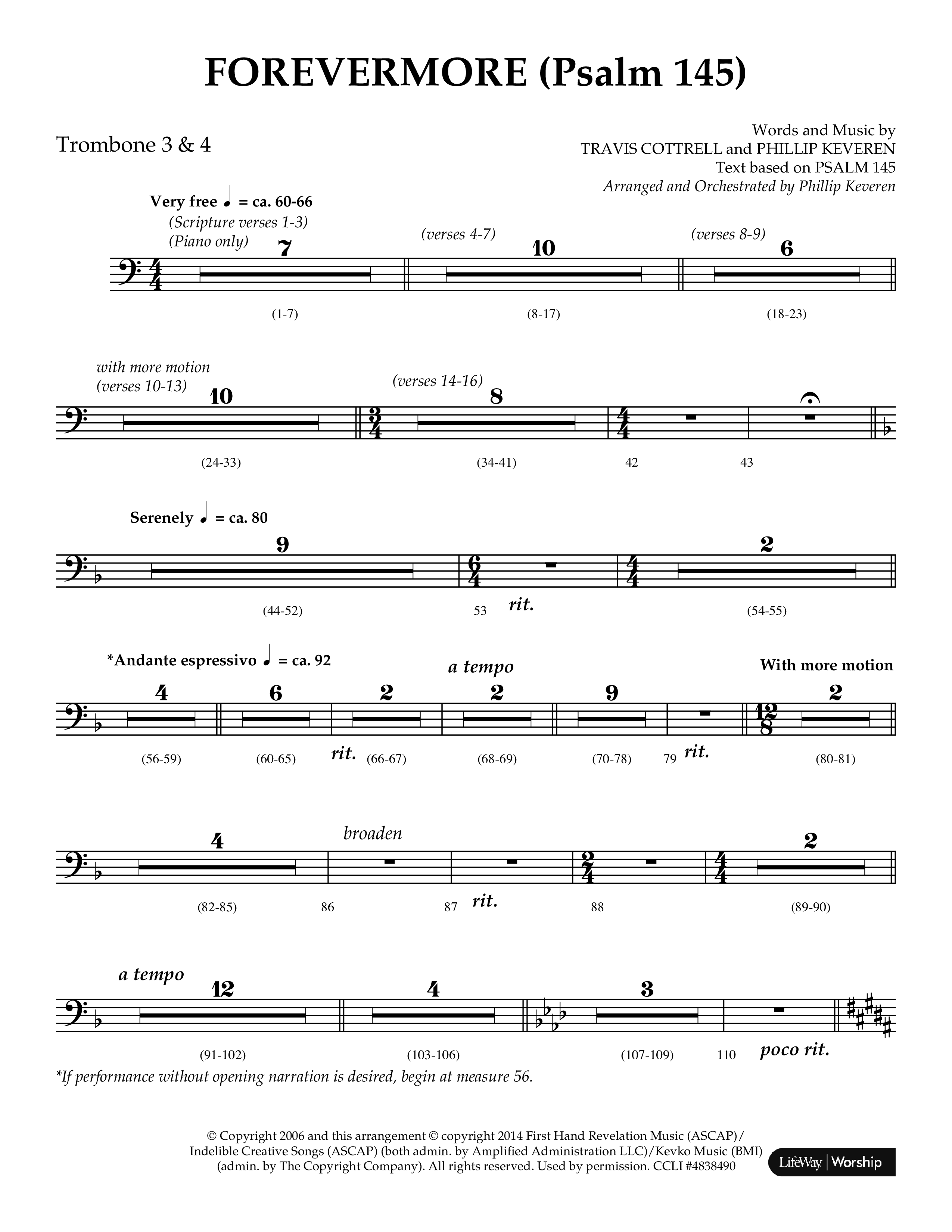 Forevermore (Psalm 145) (Choral Anthem SATB) Trombone 3/4 (Lifeway Choral / Arr. Phillip Keveren)