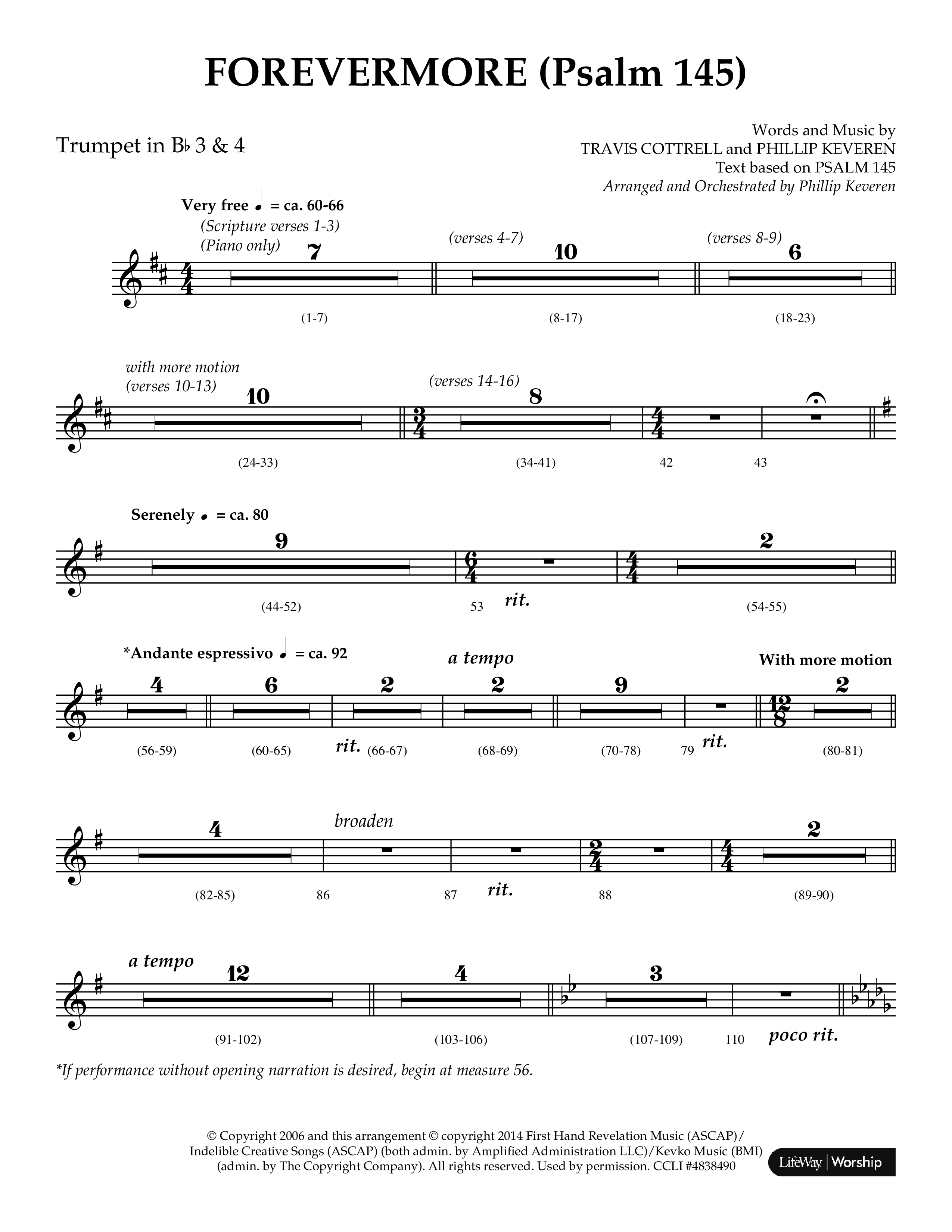 Forevermore (Psalm 145) (Choral Anthem SATB) Trumpet 3/4 (Lifeway Choral / Arr. Phillip Keveren)