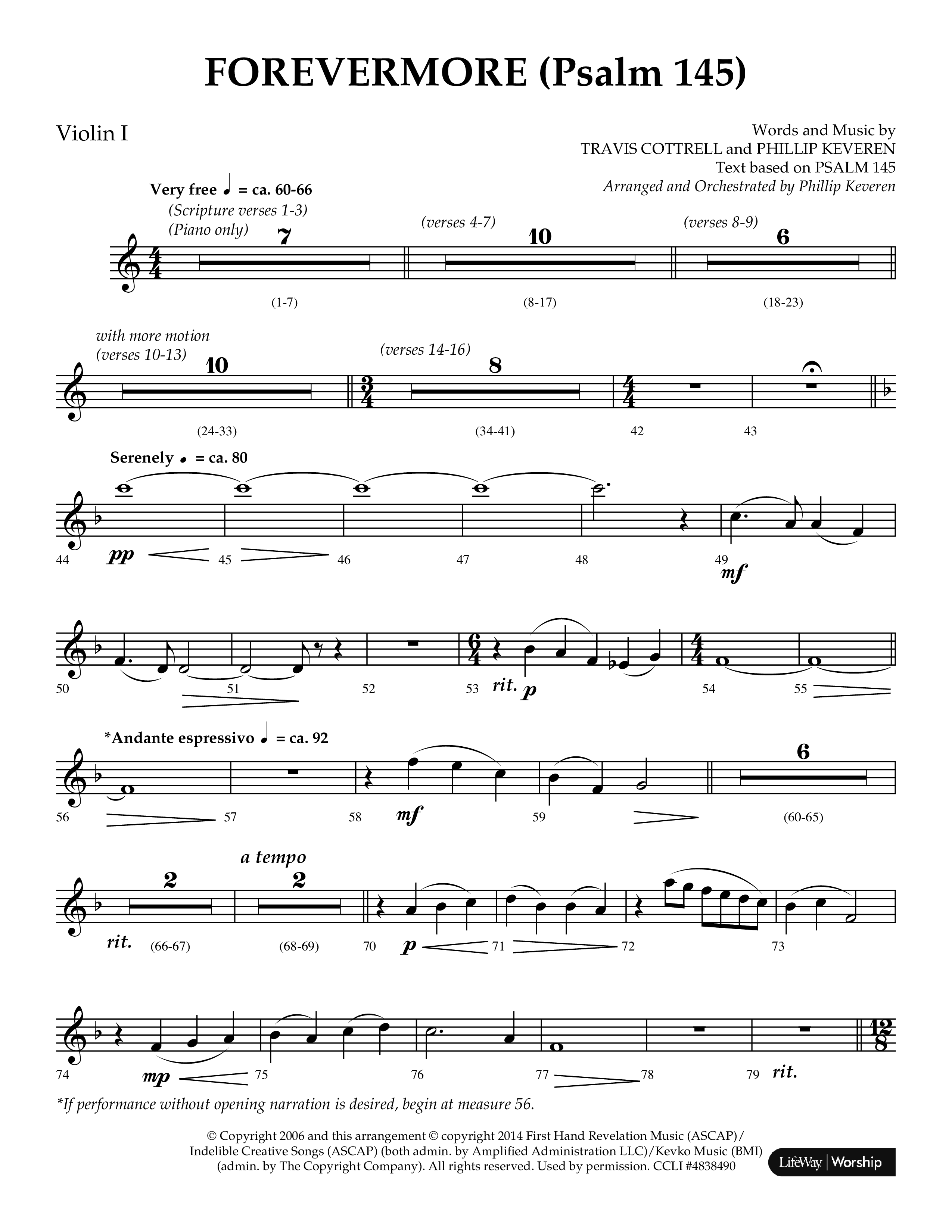 Forevermore (Psalm 145) (Choral Anthem SATB) Violin 1 (Lifeway Choral / Arr. Phillip Keveren)