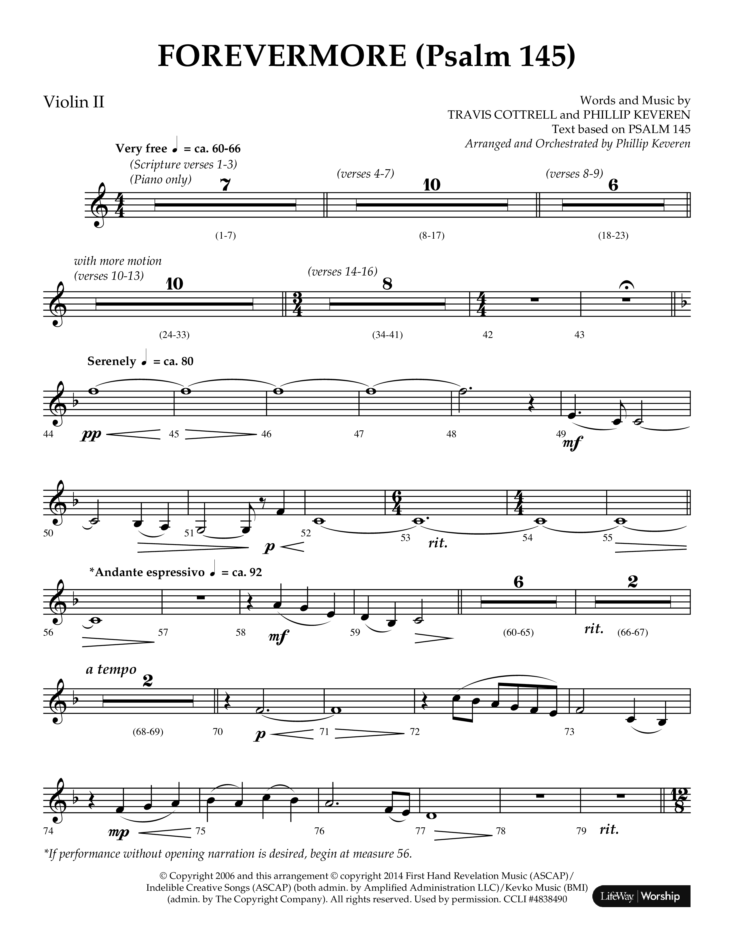 Forevermore (Psalm 145) (Choral Anthem SATB) Violin 2 (Lifeway Choral / Arr. Phillip Keveren)