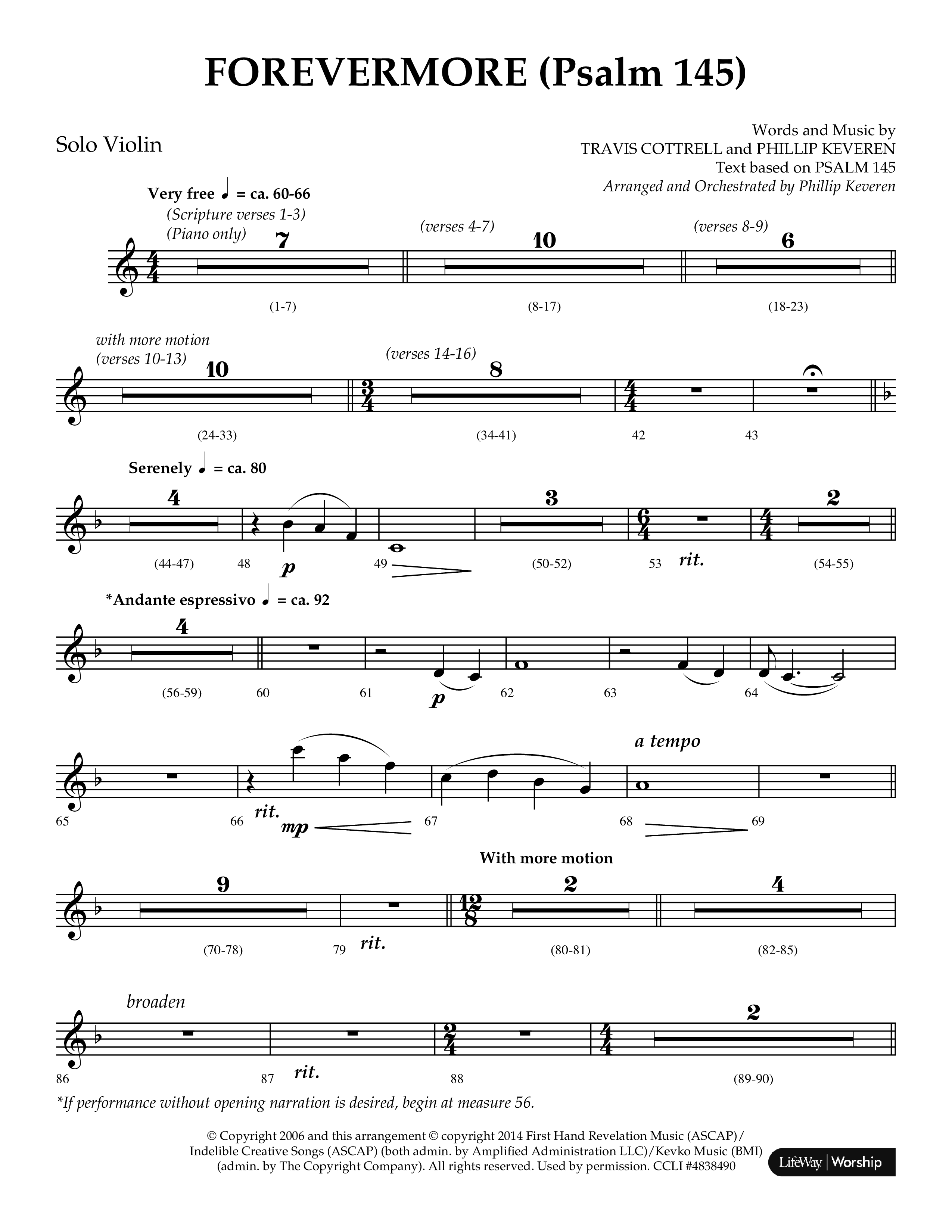 Forevermore (Psalm 145) (Choral Anthem SATB) Violin Solo (Lifeway Choral / Arr. Phillip Keveren)
