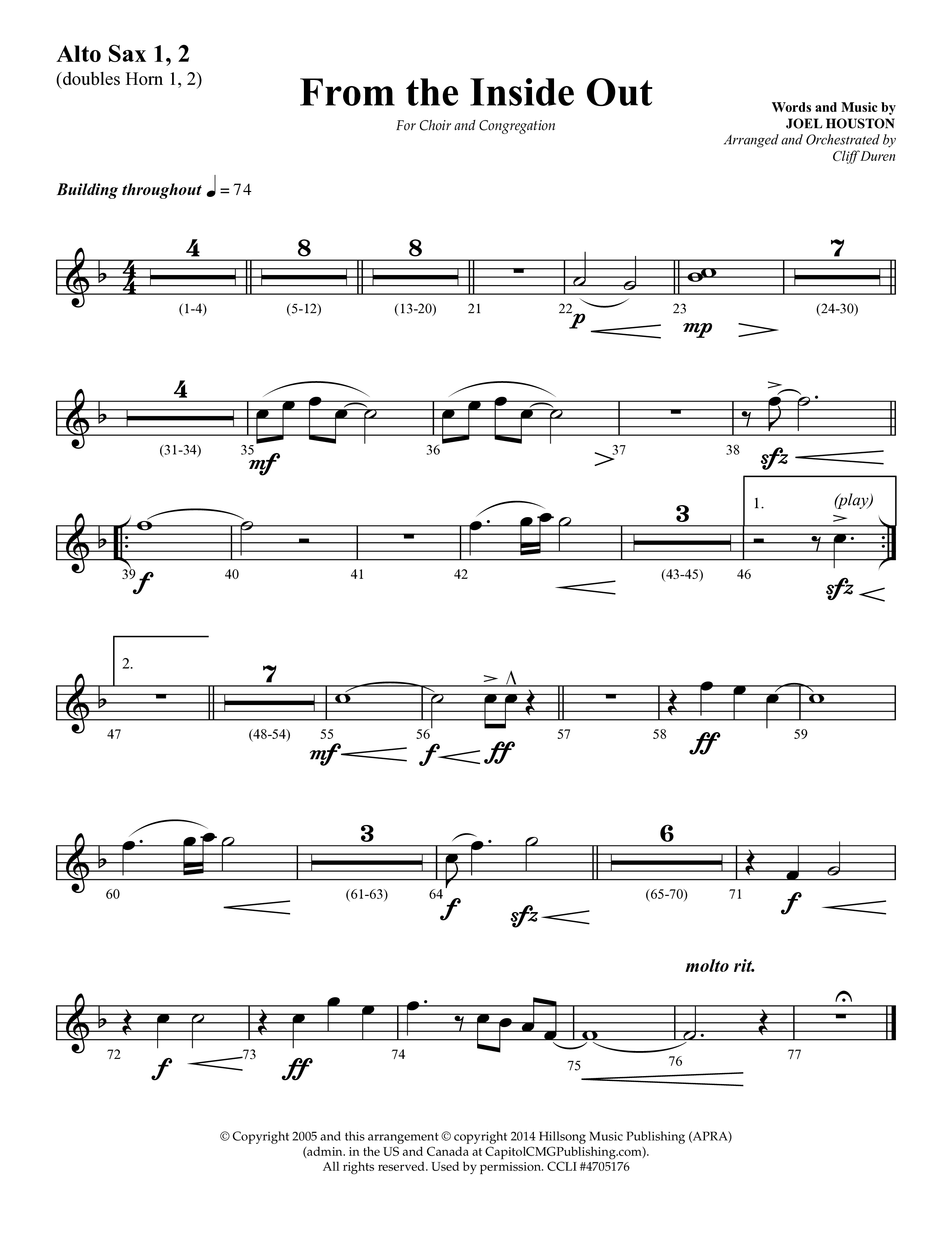 From The Inside Out (Choral Anthem SATB) Alto Sax 1/2 (Lifeway Choral / Arr. Cliff Duren)
