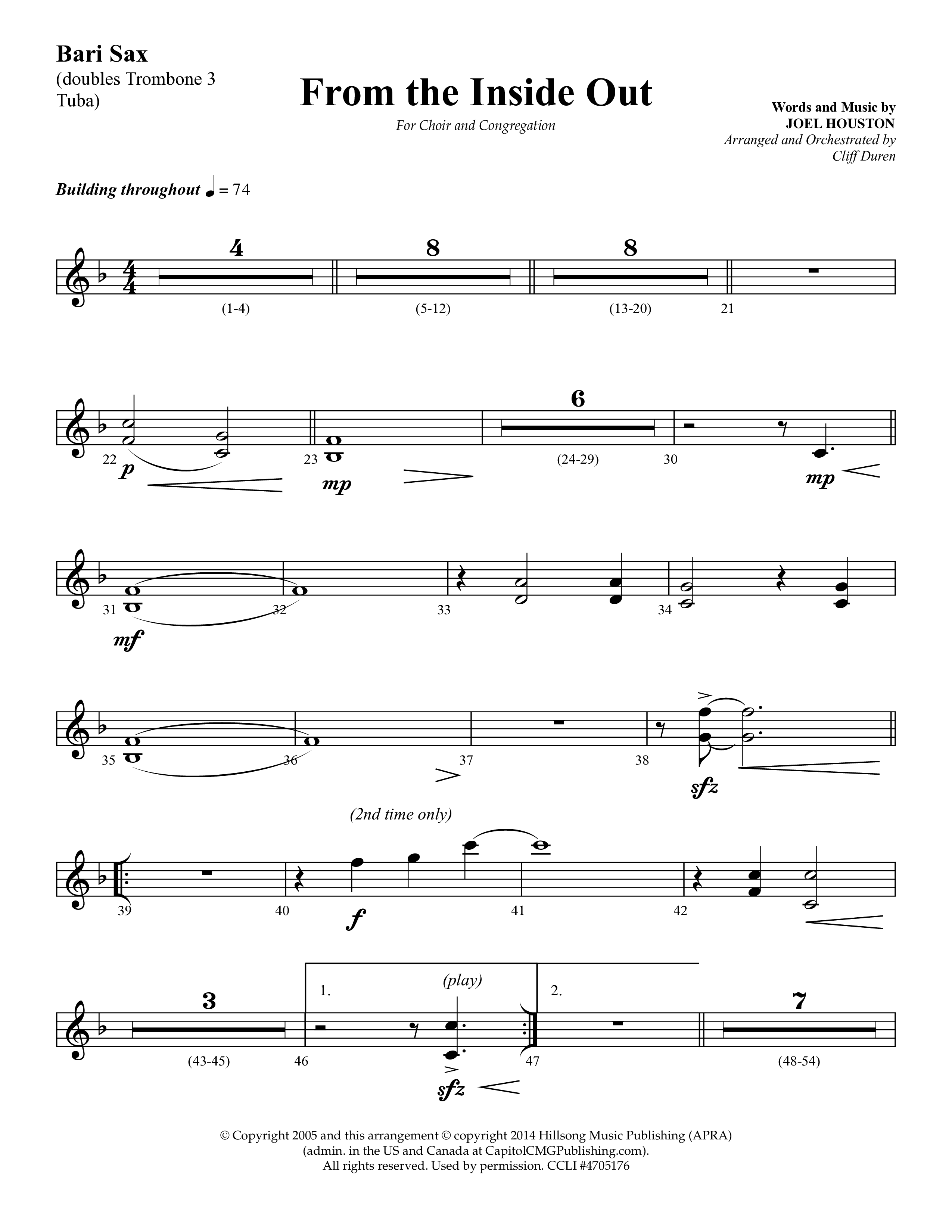 From The Inside Out (Choral Anthem SATB) Bari Sax (Lifeway Choral / Arr. Cliff Duren)