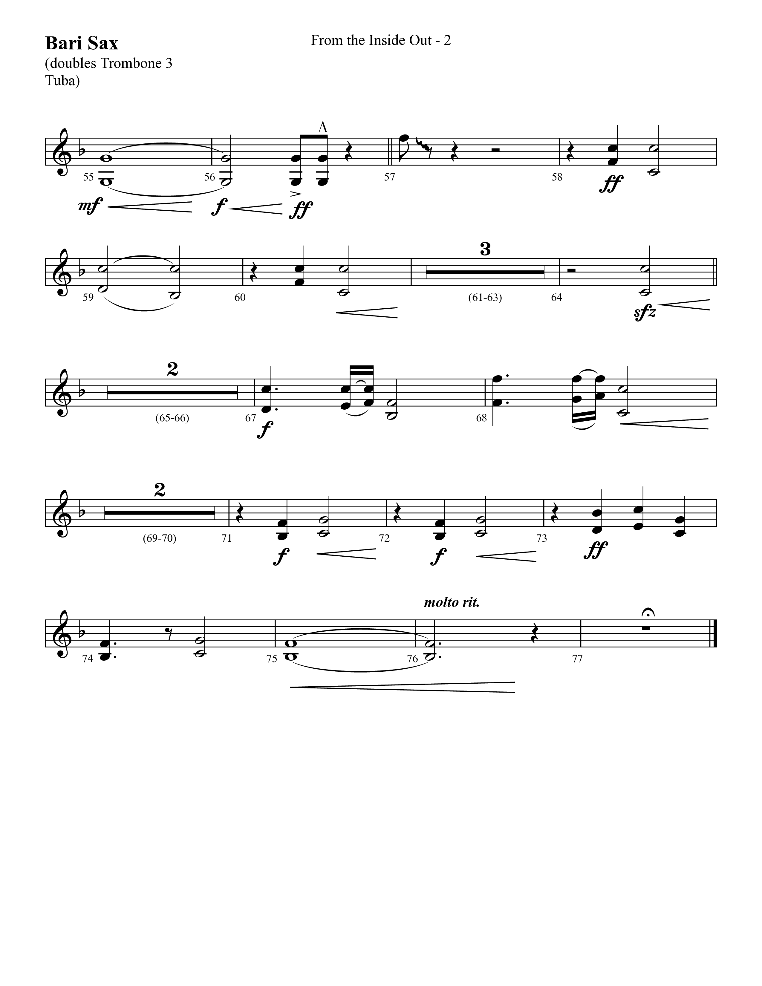 From The Inside Out (Choral Anthem SATB) Bari Sax (Lifeway Choral / Arr. Cliff Duren)