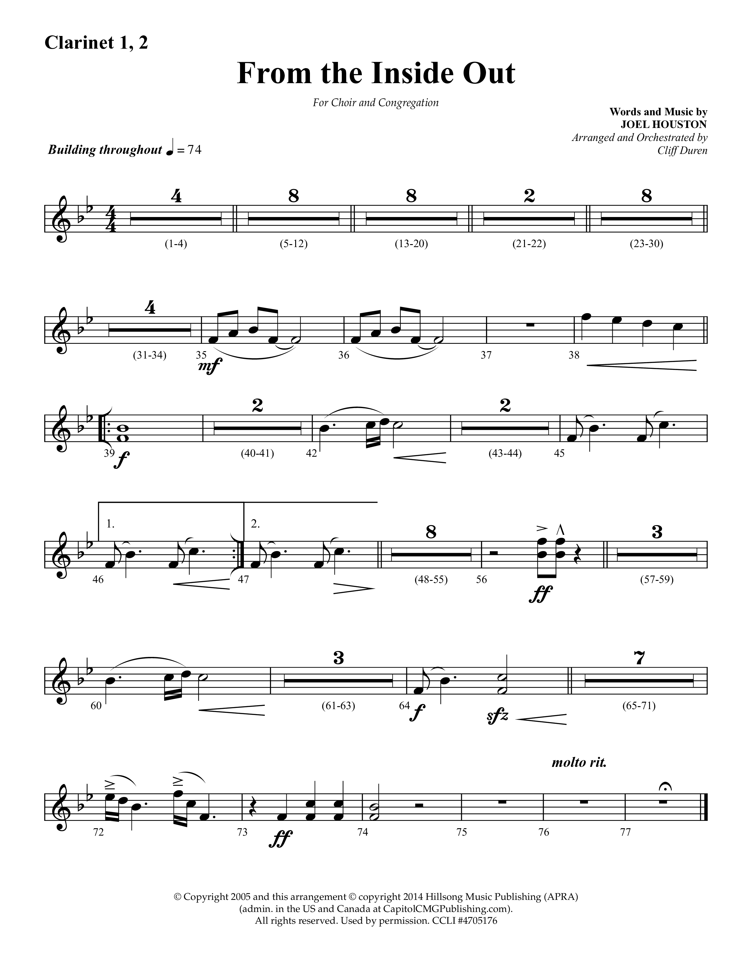 From The Inside Out (Choral Anthem SATB) Clarinet 1/2 (Lifeway Choral / Arr. Cliff Duren)