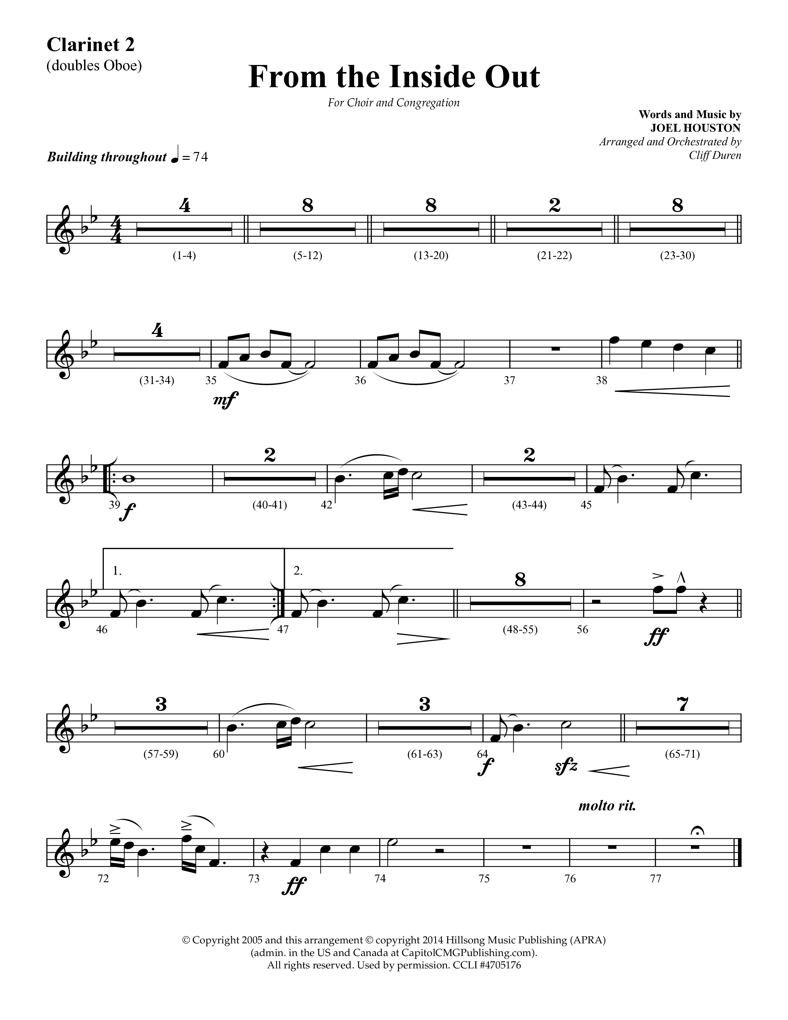 From The Inside Out (Choral Anthem SATB) Clarinet 1/2 (Lifeway Choral / Arr. Cliff Duren)
