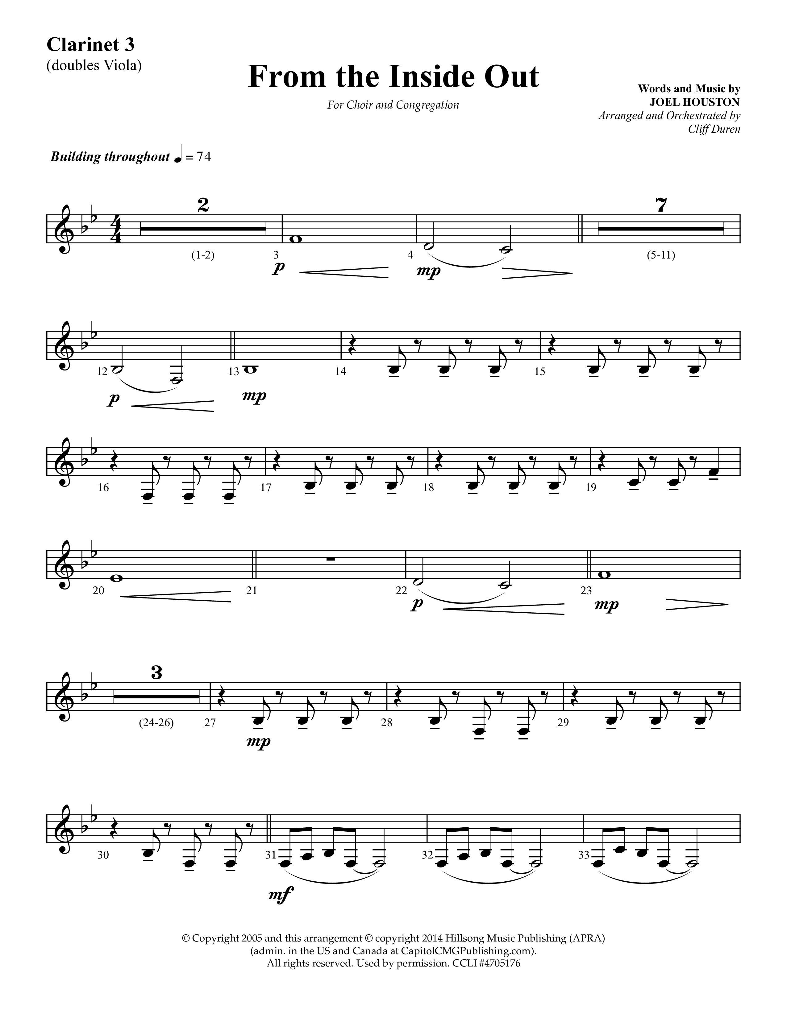 From The Inside Out (Choral Anthem SATB) Clarinet 3 (Lifeway Choral / Arr. Cliff Duren)