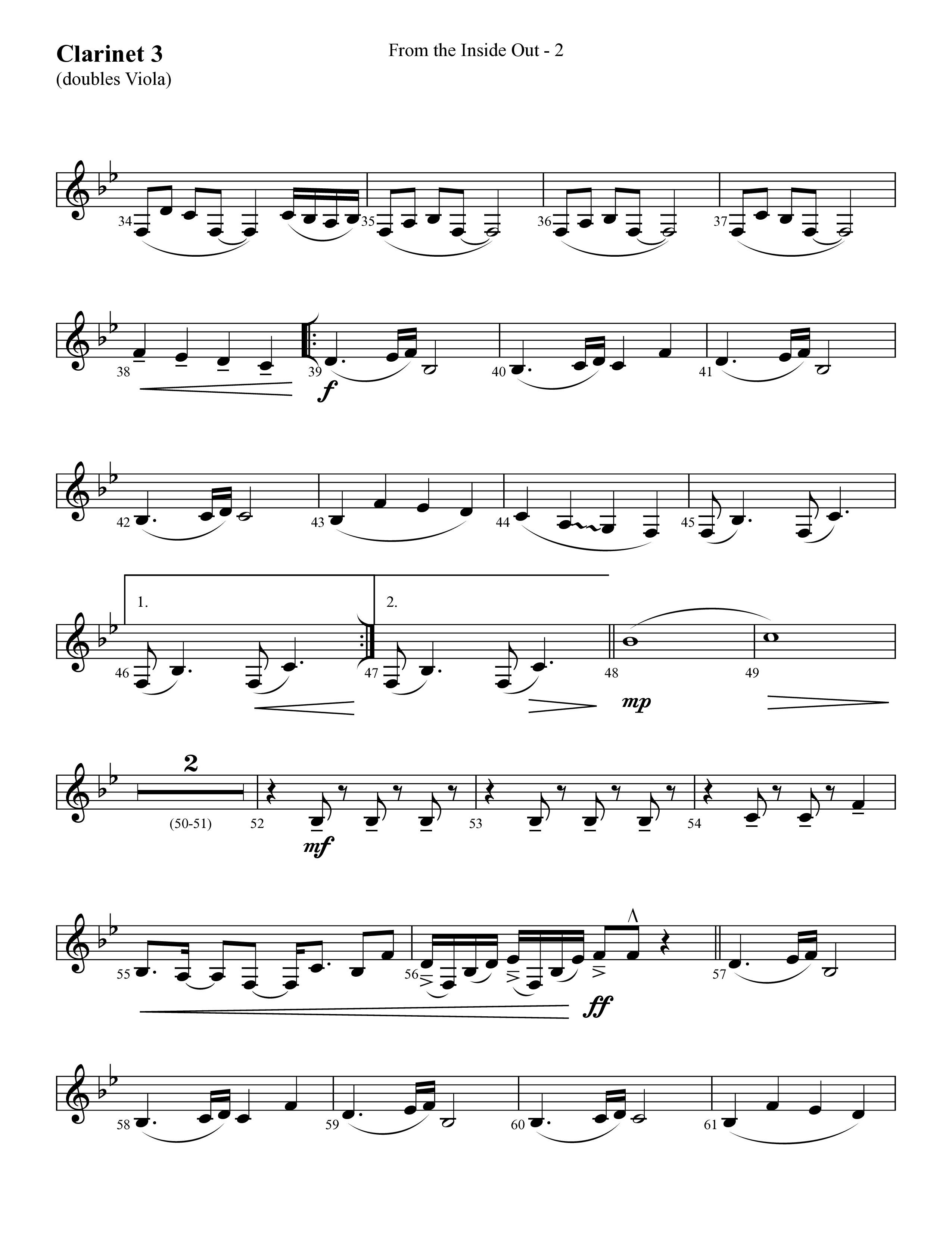 From The Inside Out (Choral Anthem SATB) Clarinet 3 (Lifeway Choral / Arr. Cliff Duren)