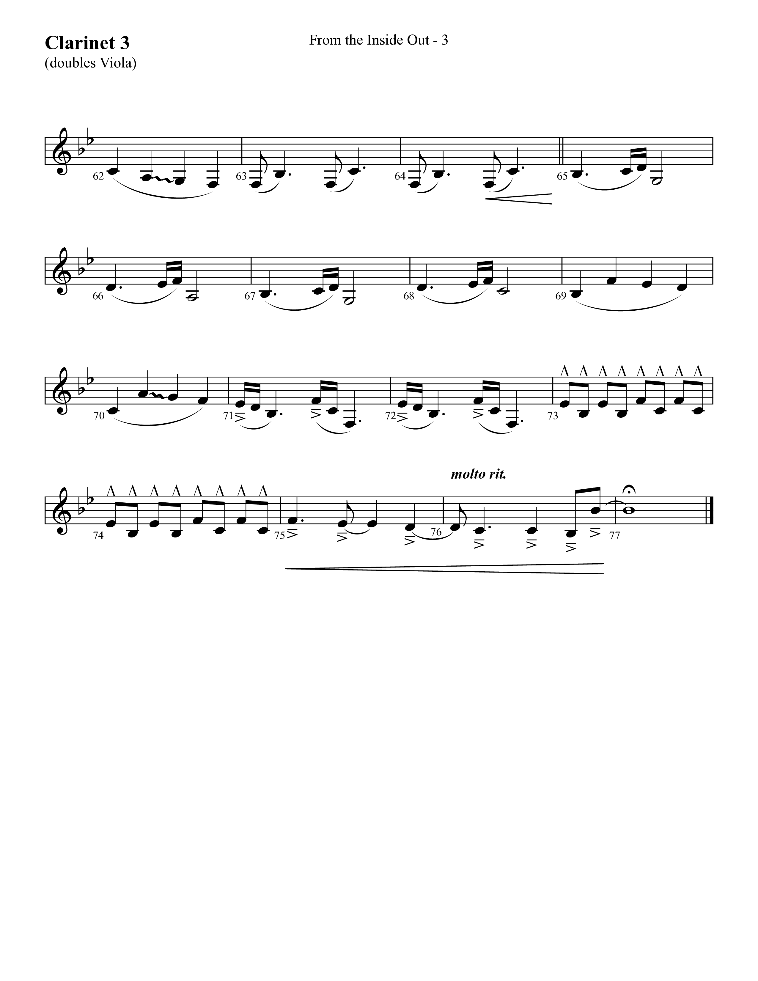 From The Inside Out (Choral Anthem SATB) Clarinet 3 (Lifeway Choral / Arr. Cliff Duren)