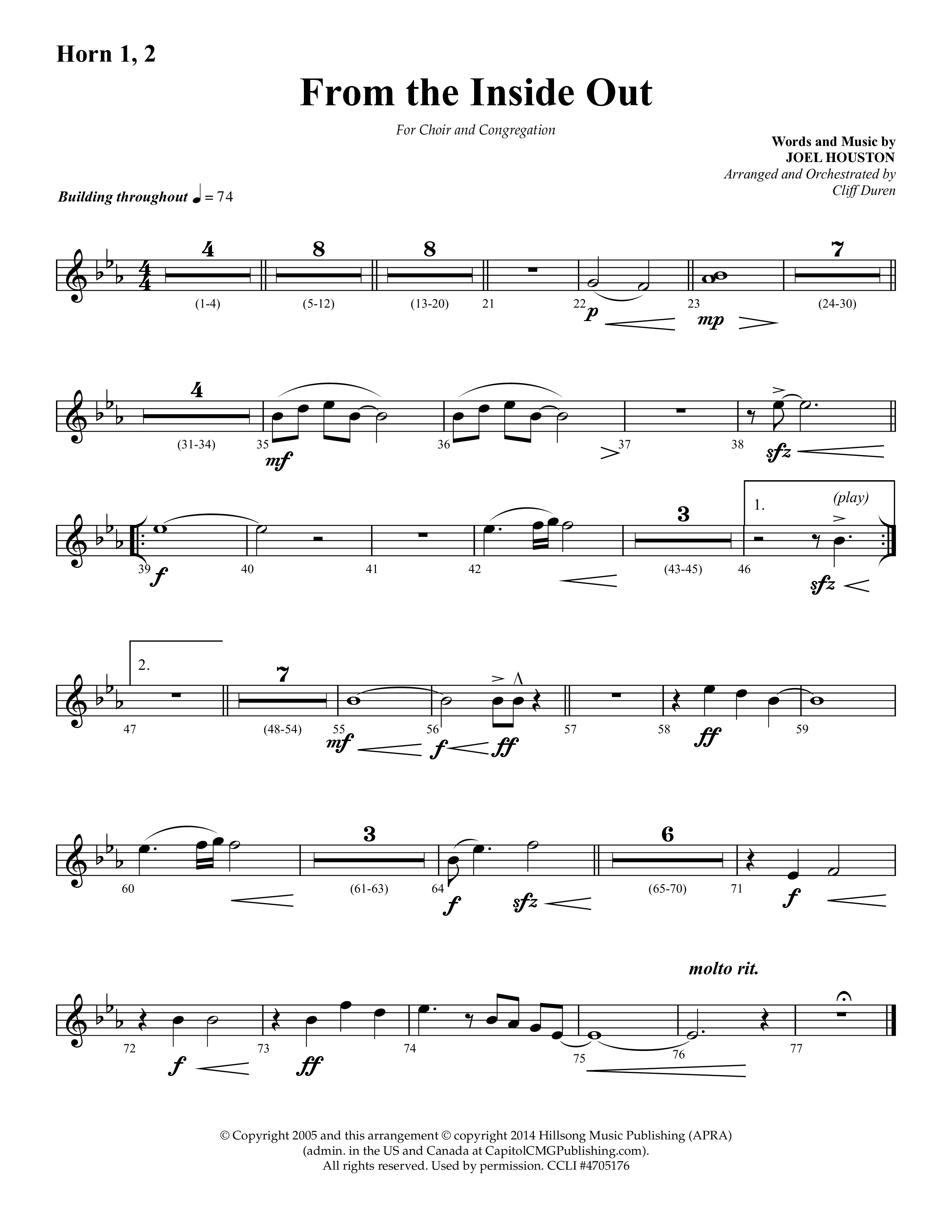 From The Inside Out (Choral Anthem SATB) French Horn 1/2 (Lifeway Choral / Arr. Cliff Duren)