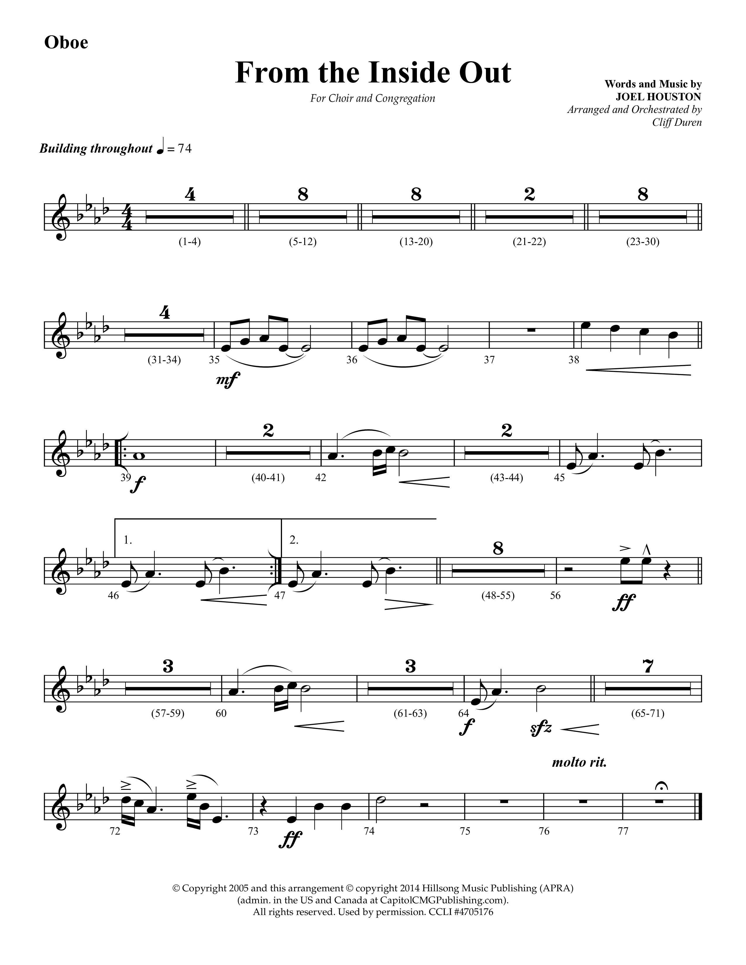 From The Inside Out (Choral Anthem SATB) Oboe (Lifeway Choral / Arr. Cliff Duren)