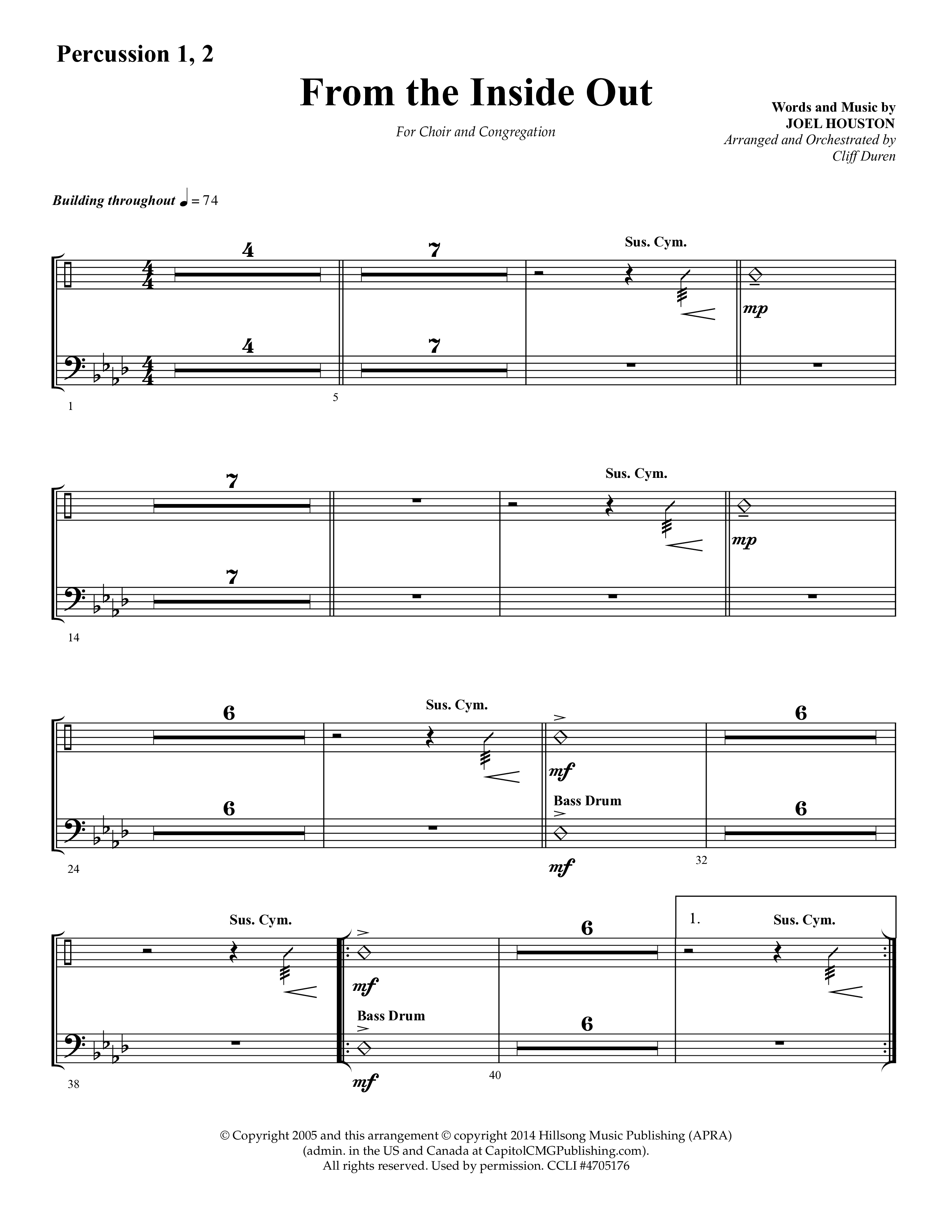 From The Inside Out (Choral Anthem SATB) Percussion 1/2 (Lifeway Choral / Arr. Cliff Duren)