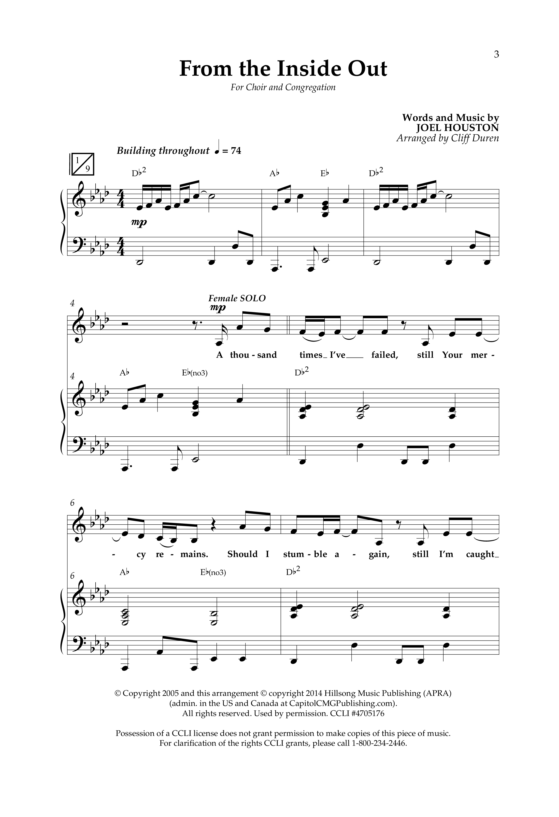 From The Inside Out (Choral Anthem SATB) Anthem (SATB/Piano) (Lifeway Choral / Arr. Cliff Duren)