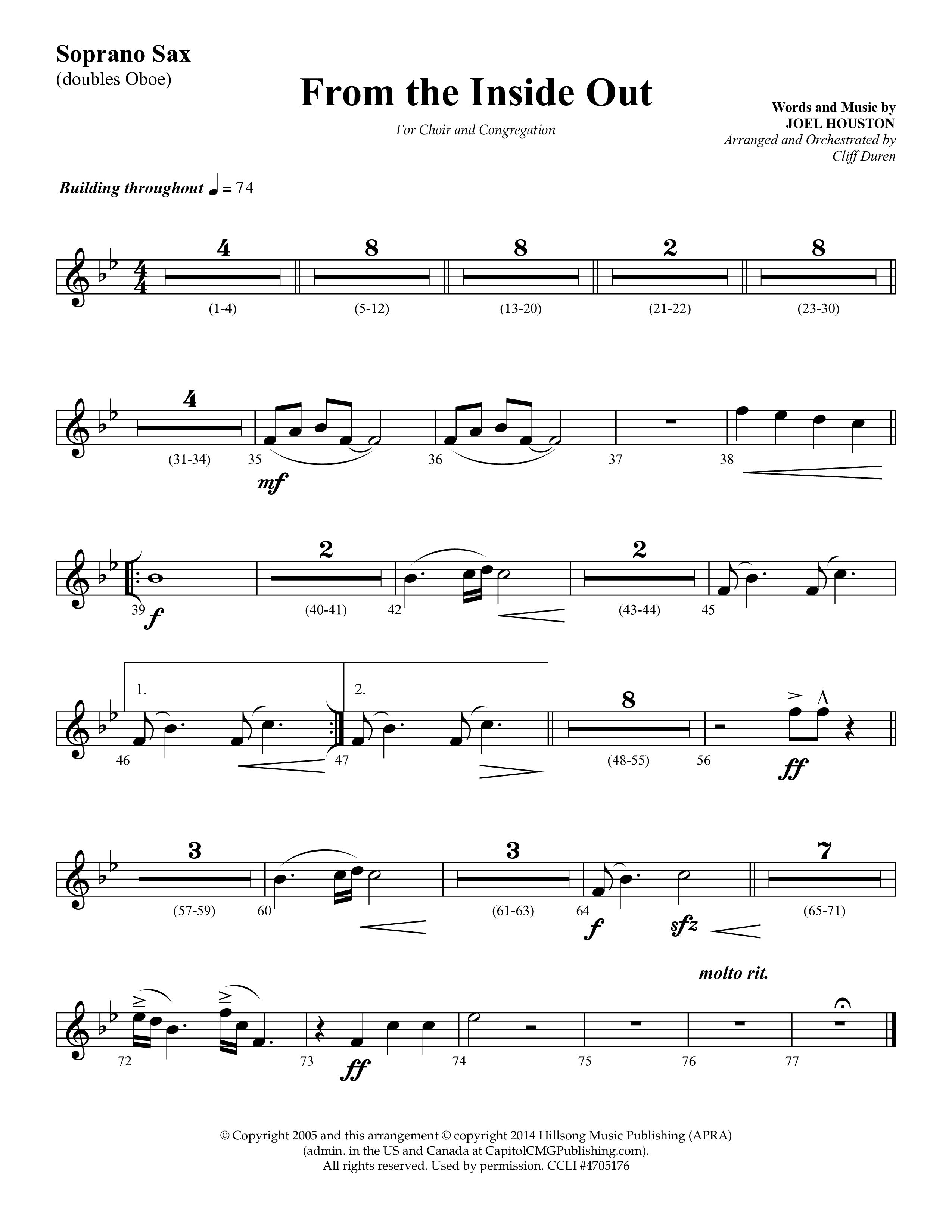 From The Inside Out (Choral Anthem SATB) Soprano Sax (Lifeway Choral / Arr. Cliff Duren)