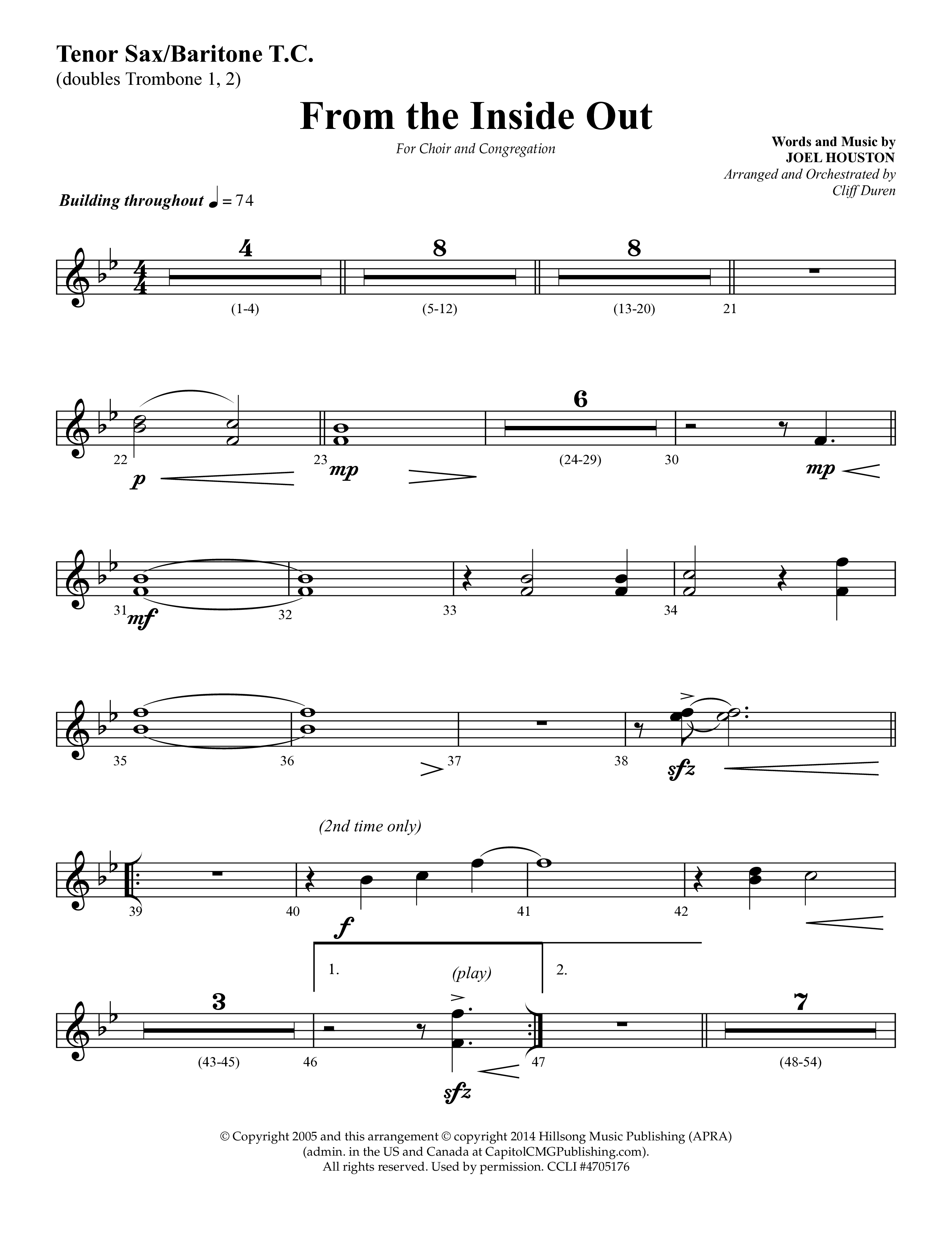 From The Inside Out (Choral Anthem SATB) Tenor Sax/Baritone T.C. (Lifeway Choral / Arr. Cliff Duren)