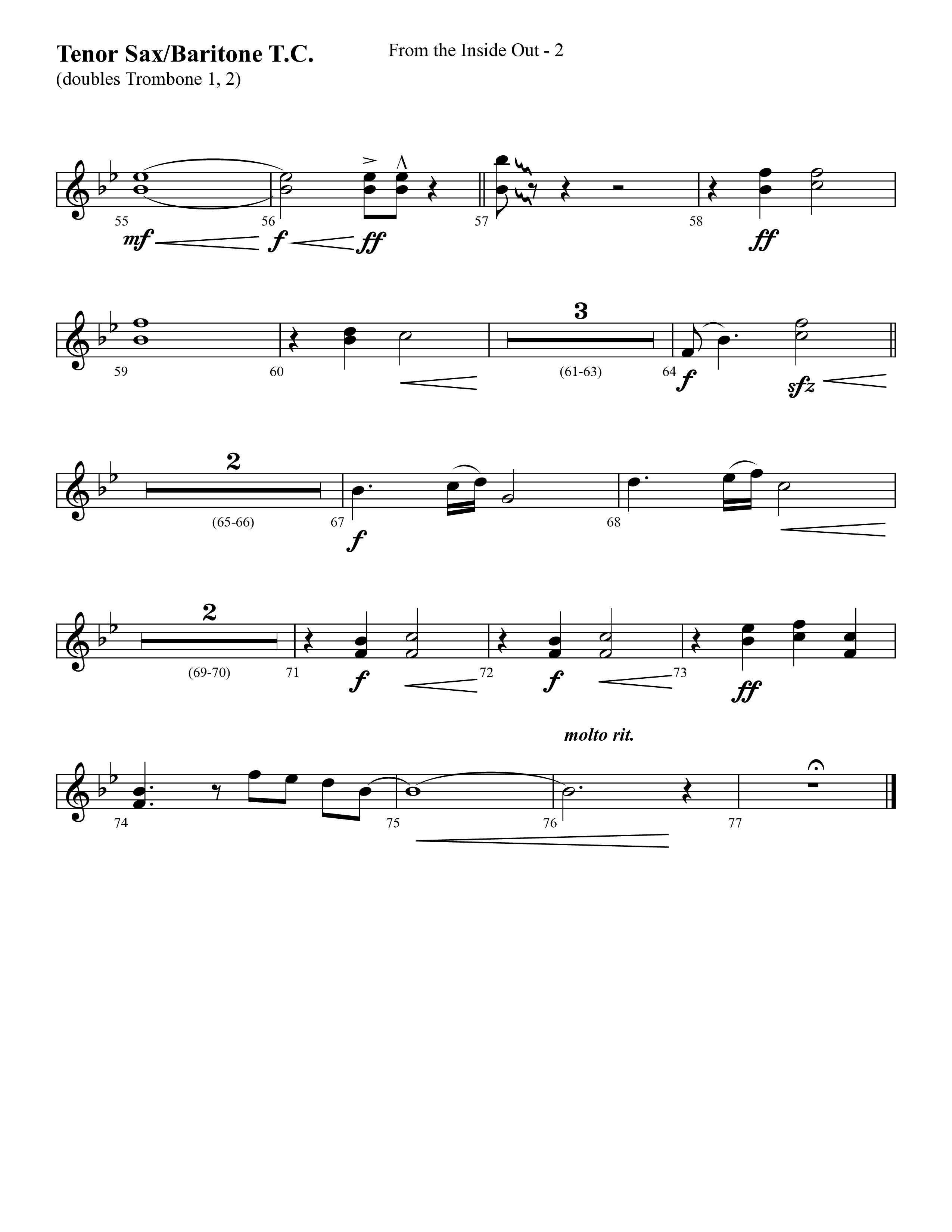From The Inside Out (Choral Anthem SATB) Tenor Sax/Baritone T.C. (Lifeway Choral / Arr. Cliff Duren)