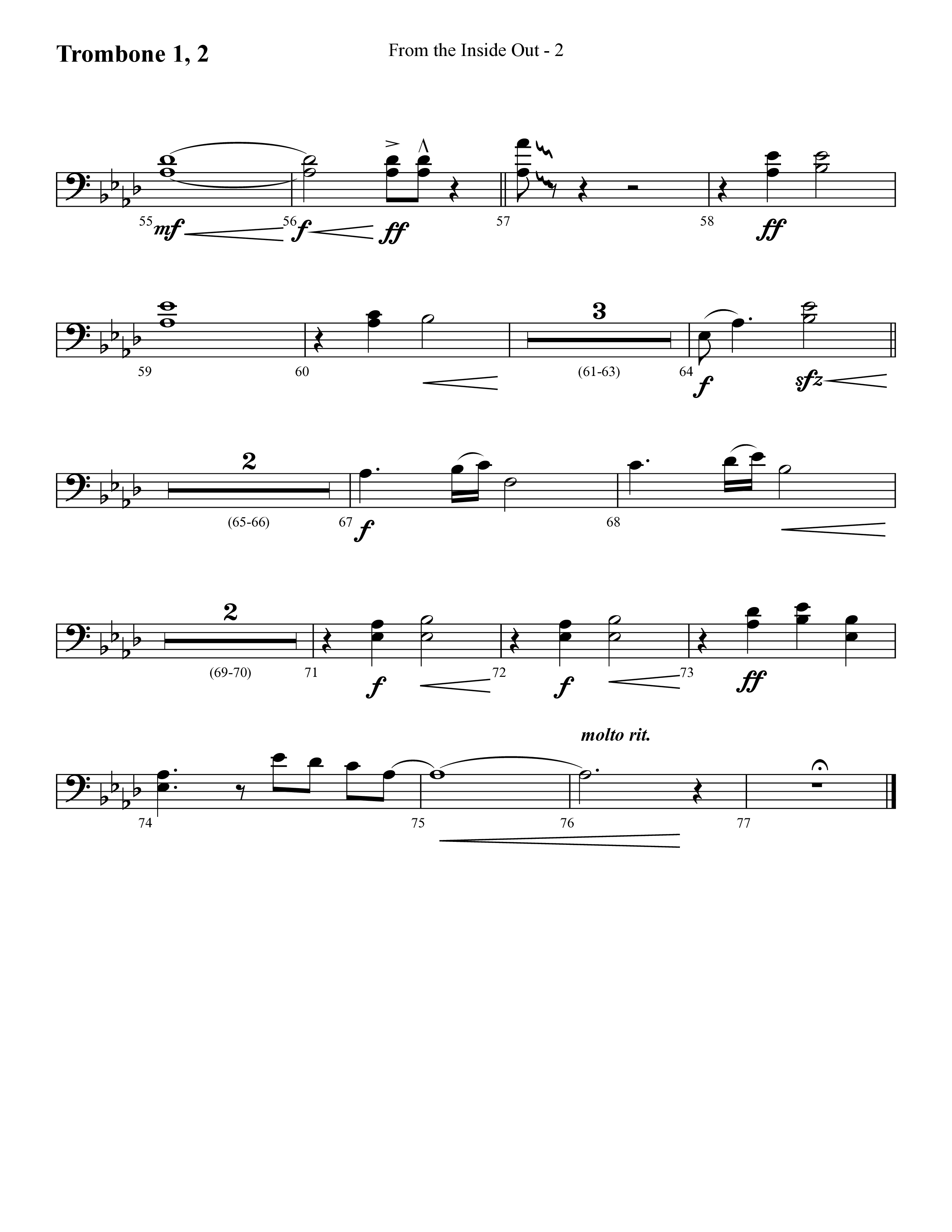 From The Inside Out (Choral Anthem SATB) Trombone 1/2 (Lifeway Choral / Arr. Cliff Duren)
