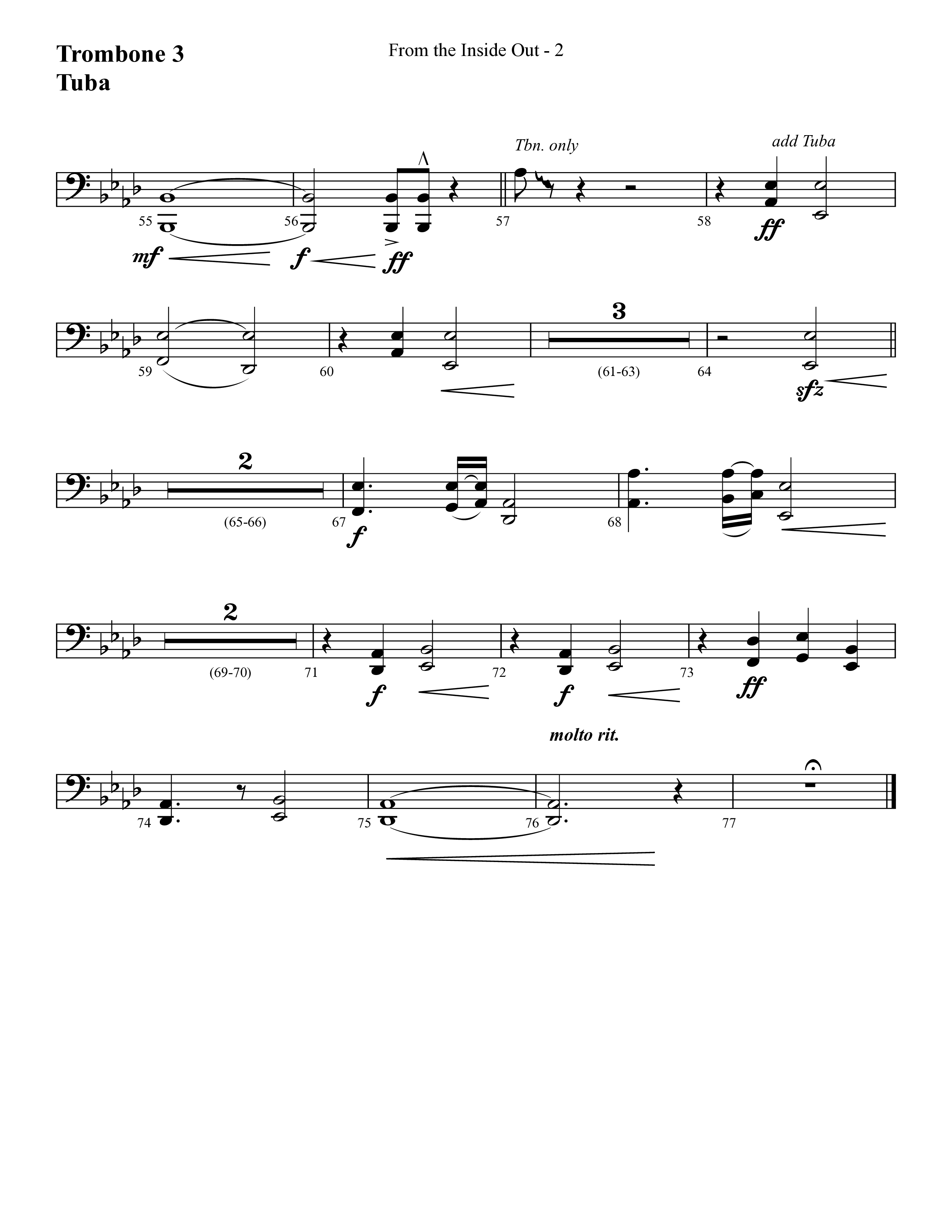 From The Inside Out (Choral Anthem SATB) Trombone 3/Tuba (Lifeway Choral / Arr. Cliff Duren)