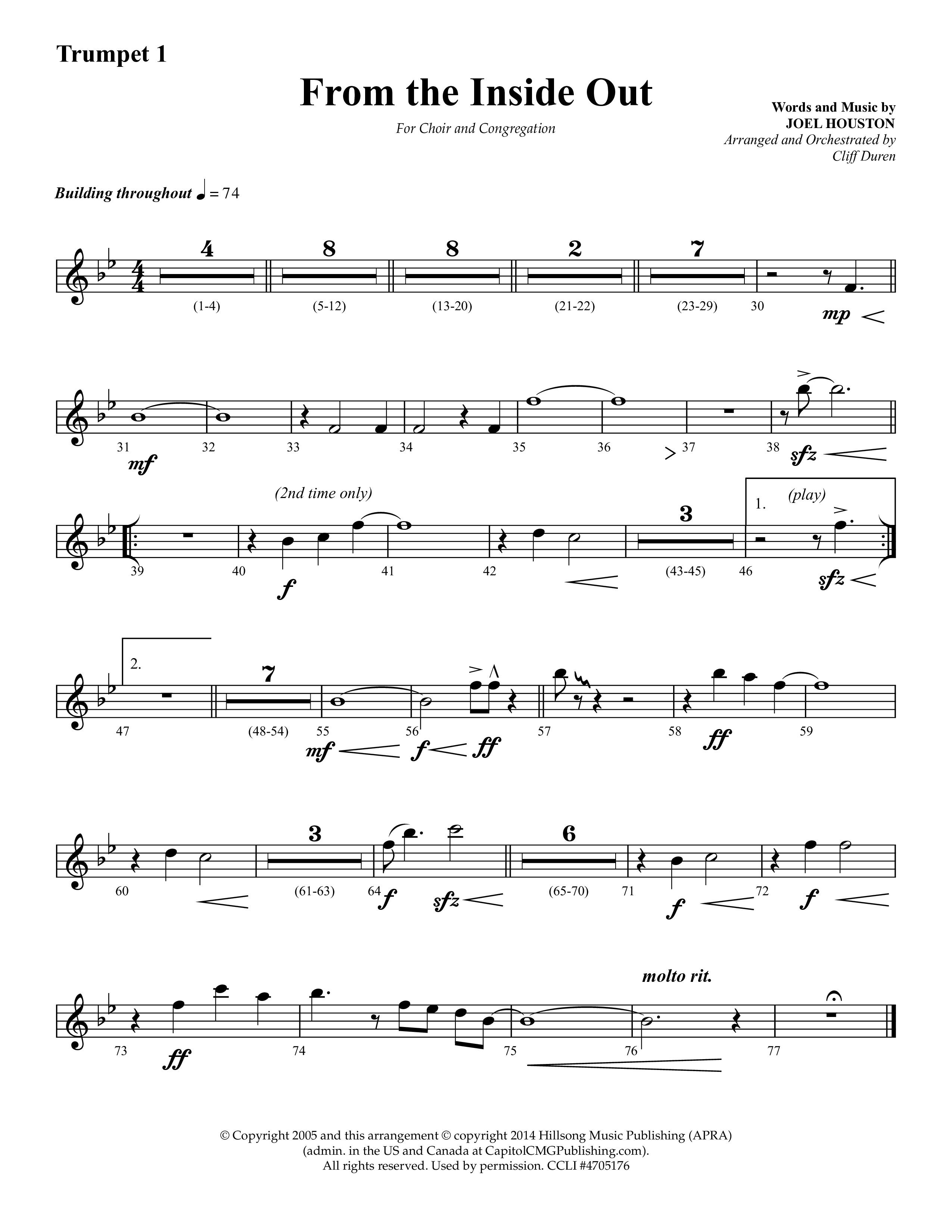 From The Inside Out (Choral Anthem SATB) Trumpet 1 (Lifeway Choral / Arr. Cliff Duren)