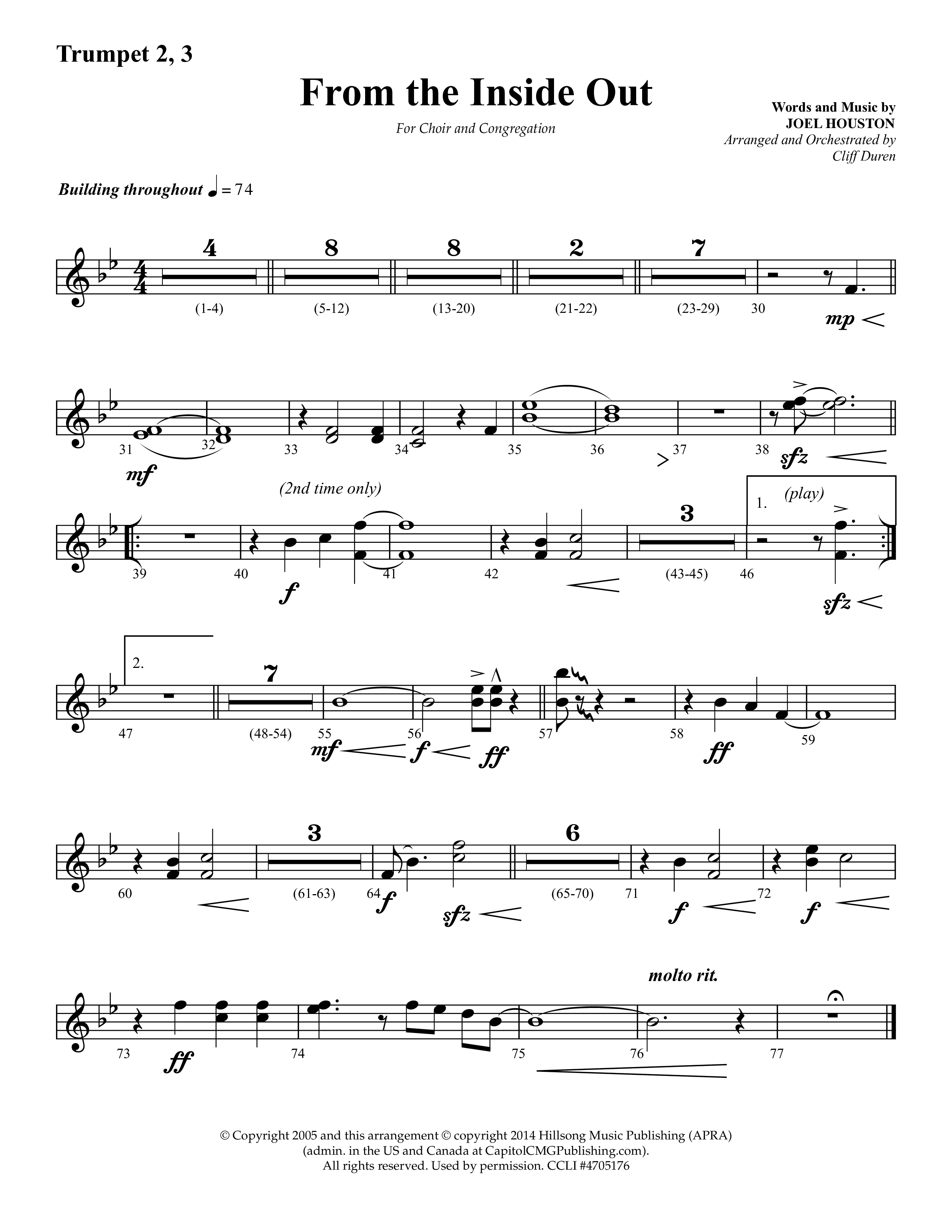 From The Inside Out (Choral Anthem SATB) Trumpet 2/3 (Lifeway Choral / Arr. Cliff Duren)